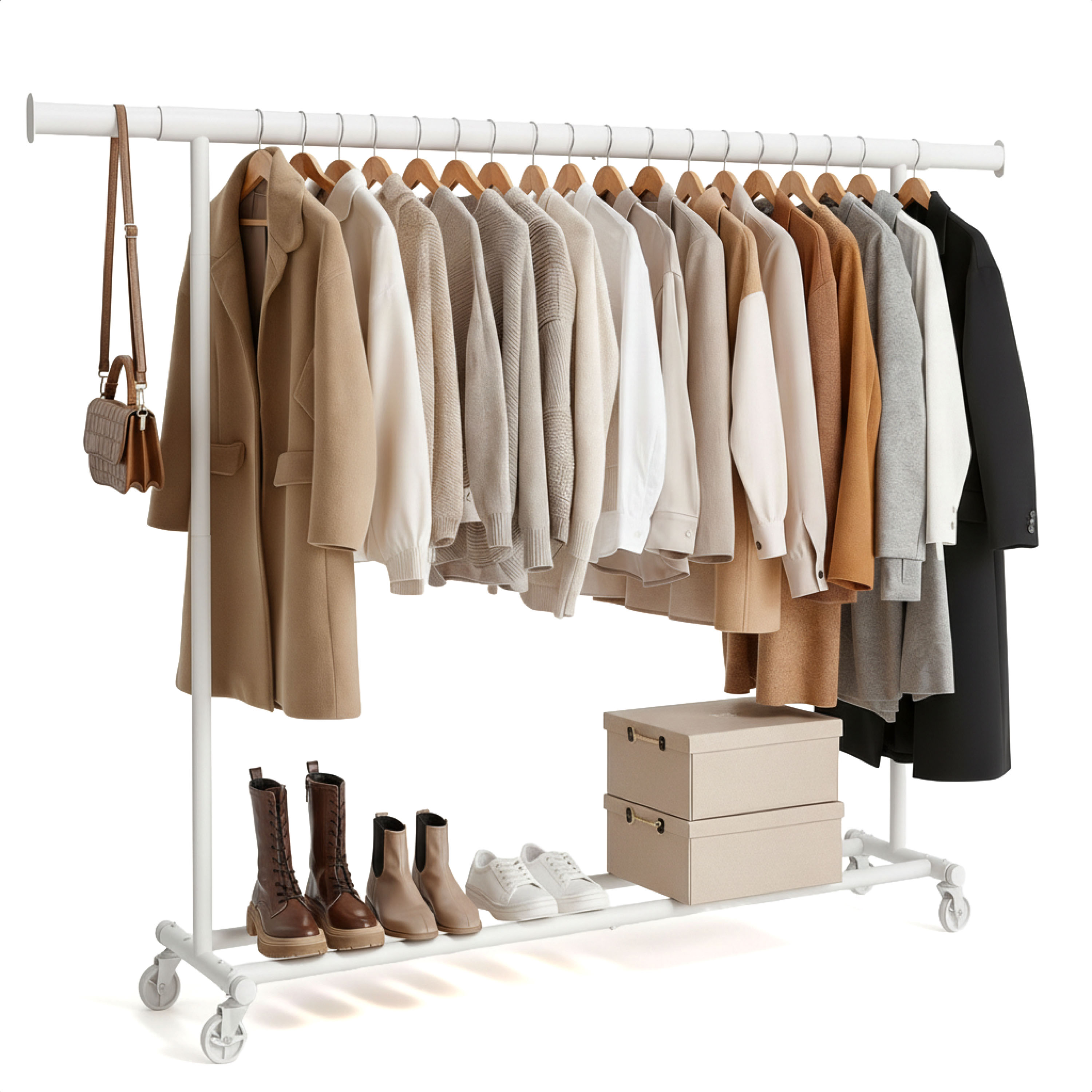 Kledingrek op Wieltjes - Opbergruimte - Extra Brede Kledingstang - Wit