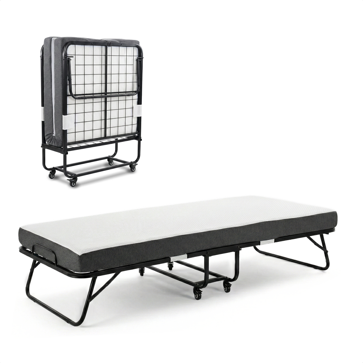 Logeerbed 80×200 met Matras - Vouwbed - Luxe - 250 kg - Zwart