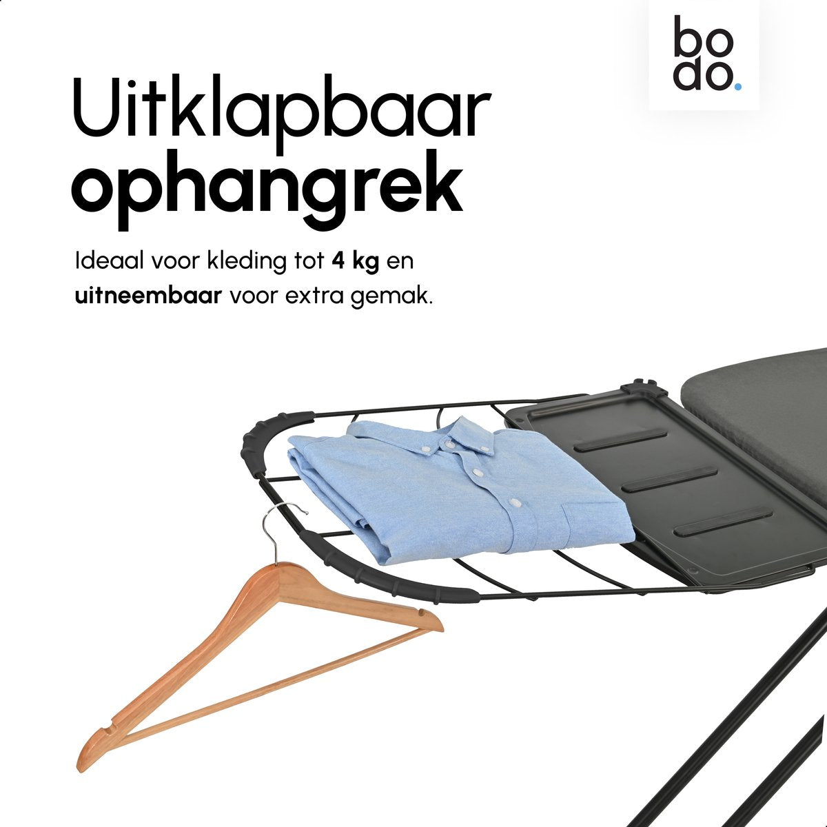 Strijkplank Ascend Elite - Stoomunithouder - Uitklapbaar Rek - 122 x 43 cm - Charcoal Black