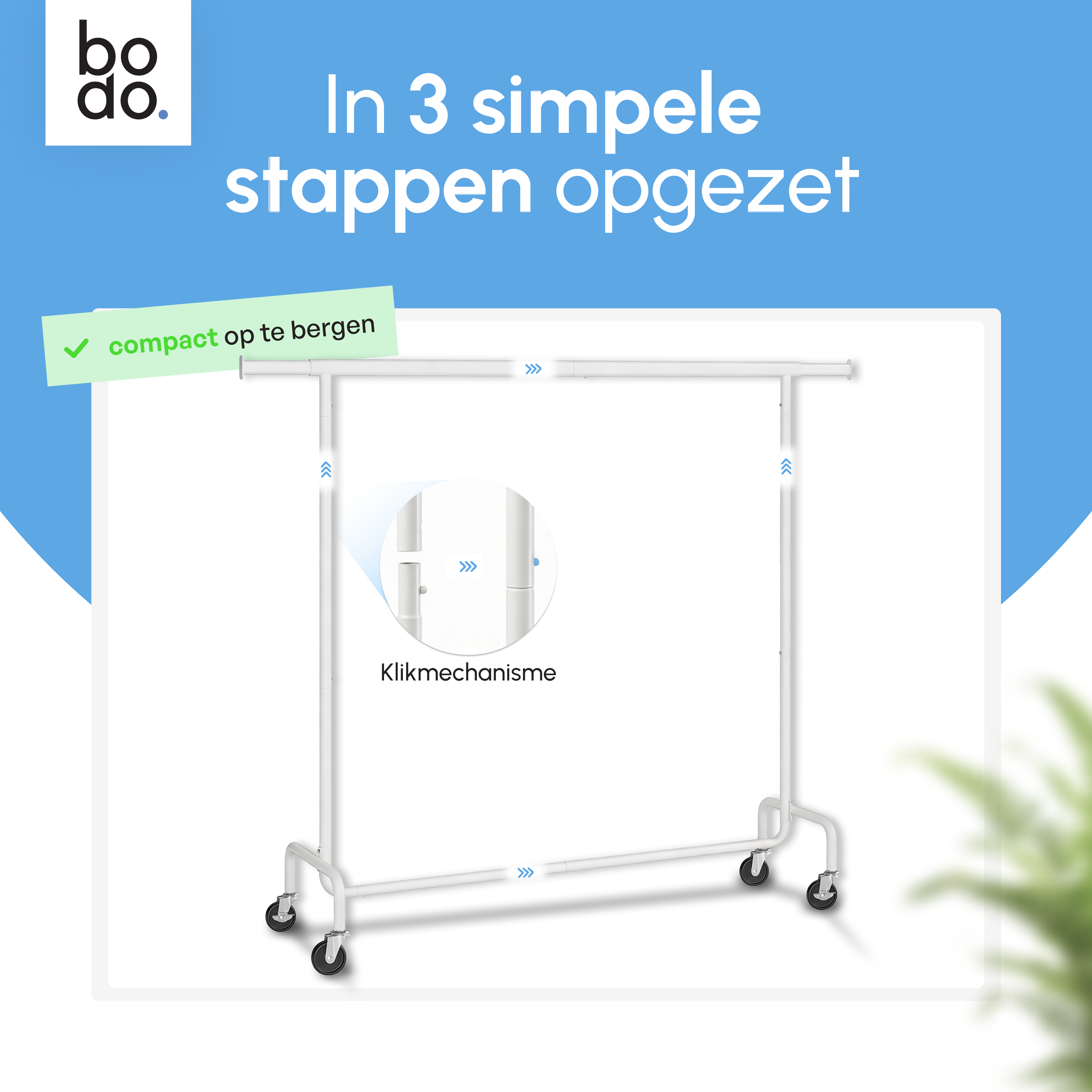Kledingrek op Wieltjes - Extra Breed - Stalen Kledingstang - Wit