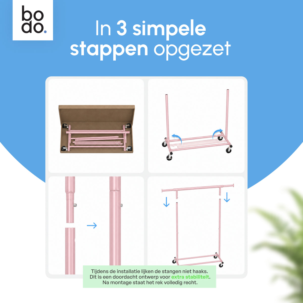 Kledingrek op Wieltjes - Stalen Kledingstang - Opbergruimte - Roze