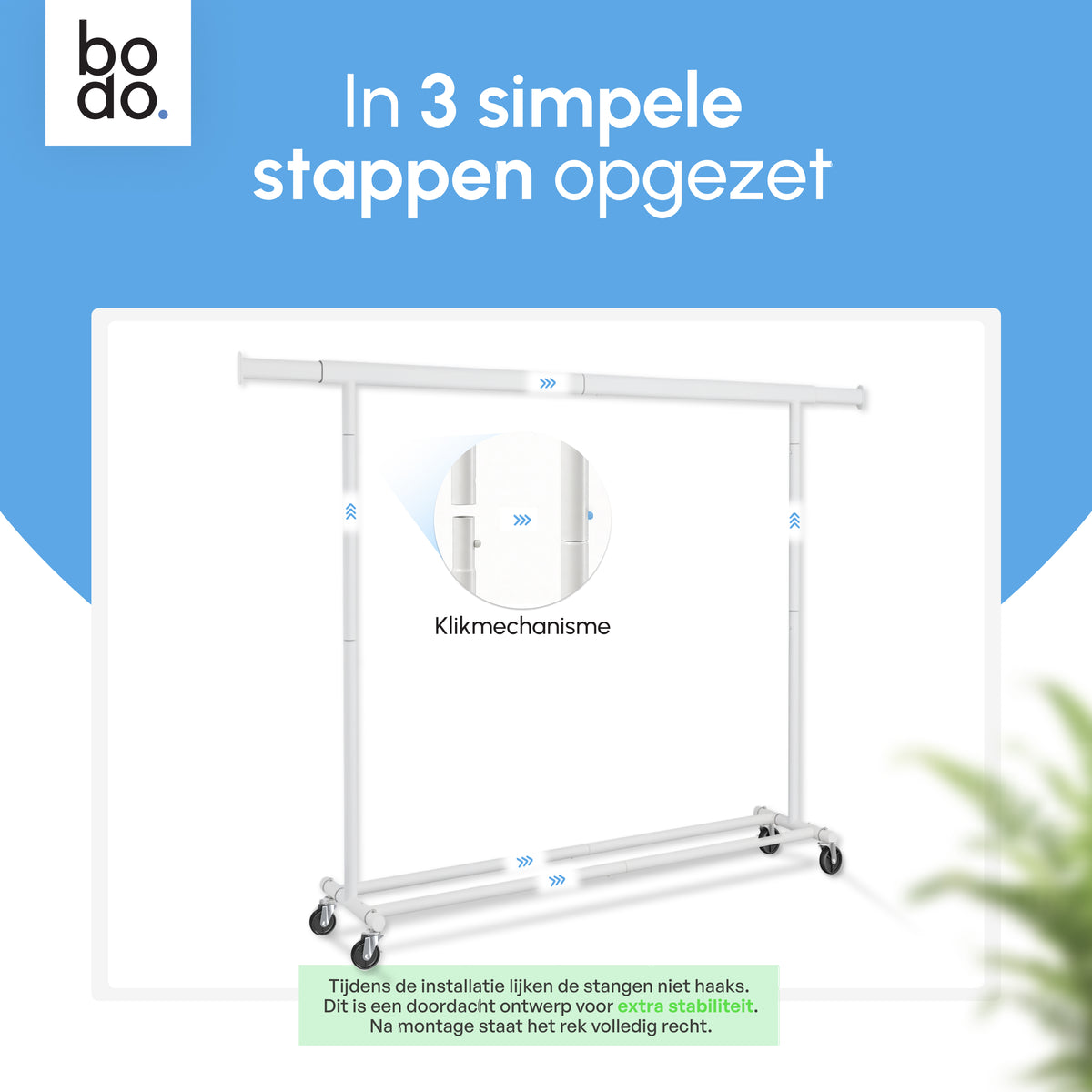 Kledingrek op Wieltjes - Opbergruimte - Extra Brede Kledingstang - Wit