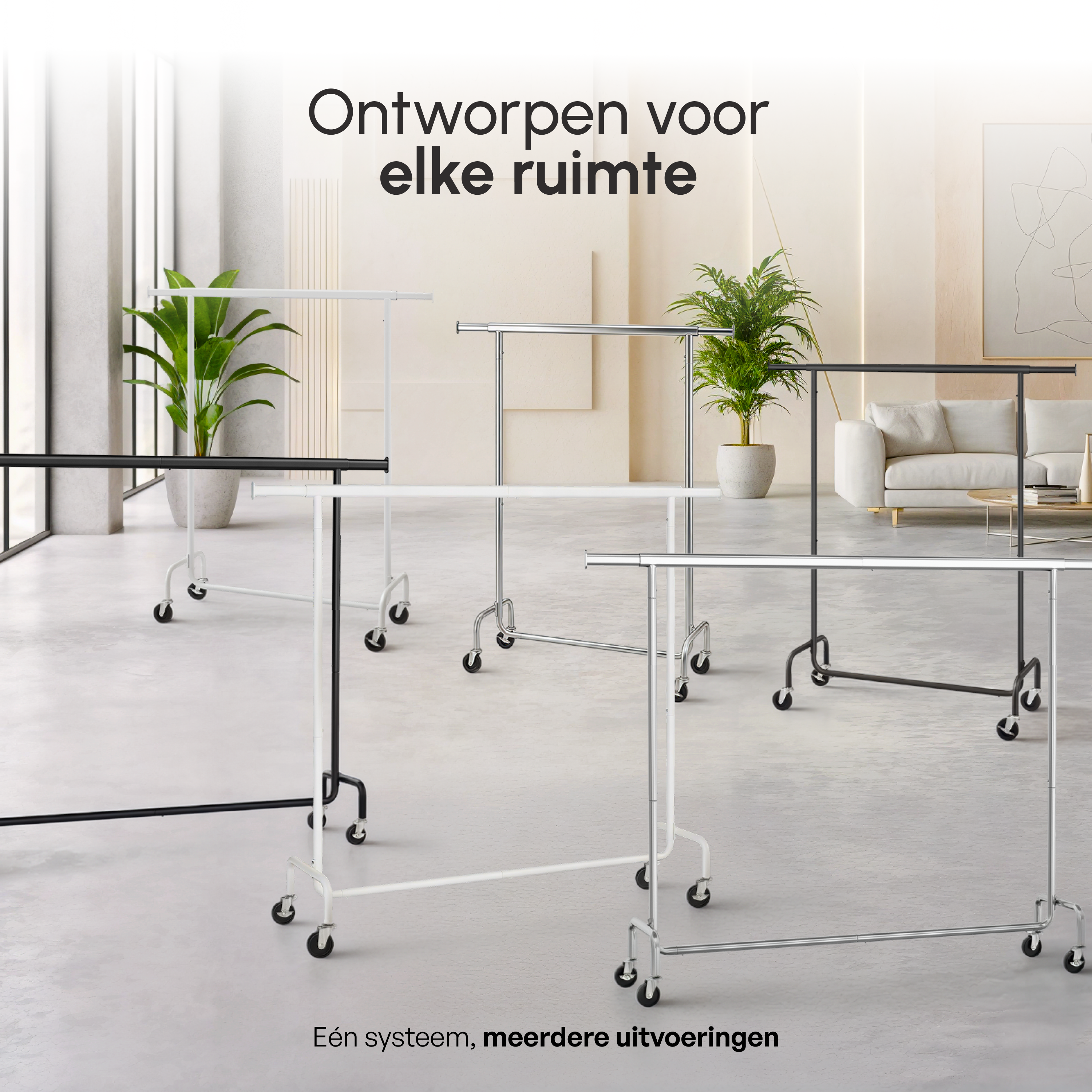Kledingrek op Wieltjes - Stalen Kledingstang - 130 kg - Zwart