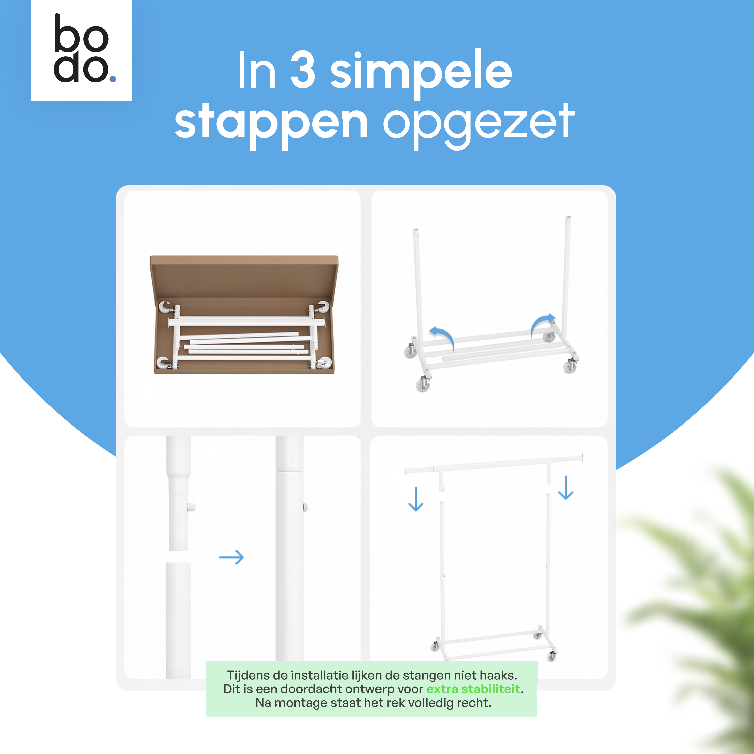 Kledingrek op Wieltjes - Stalen Kledingstang - Opbergruimte - Wit