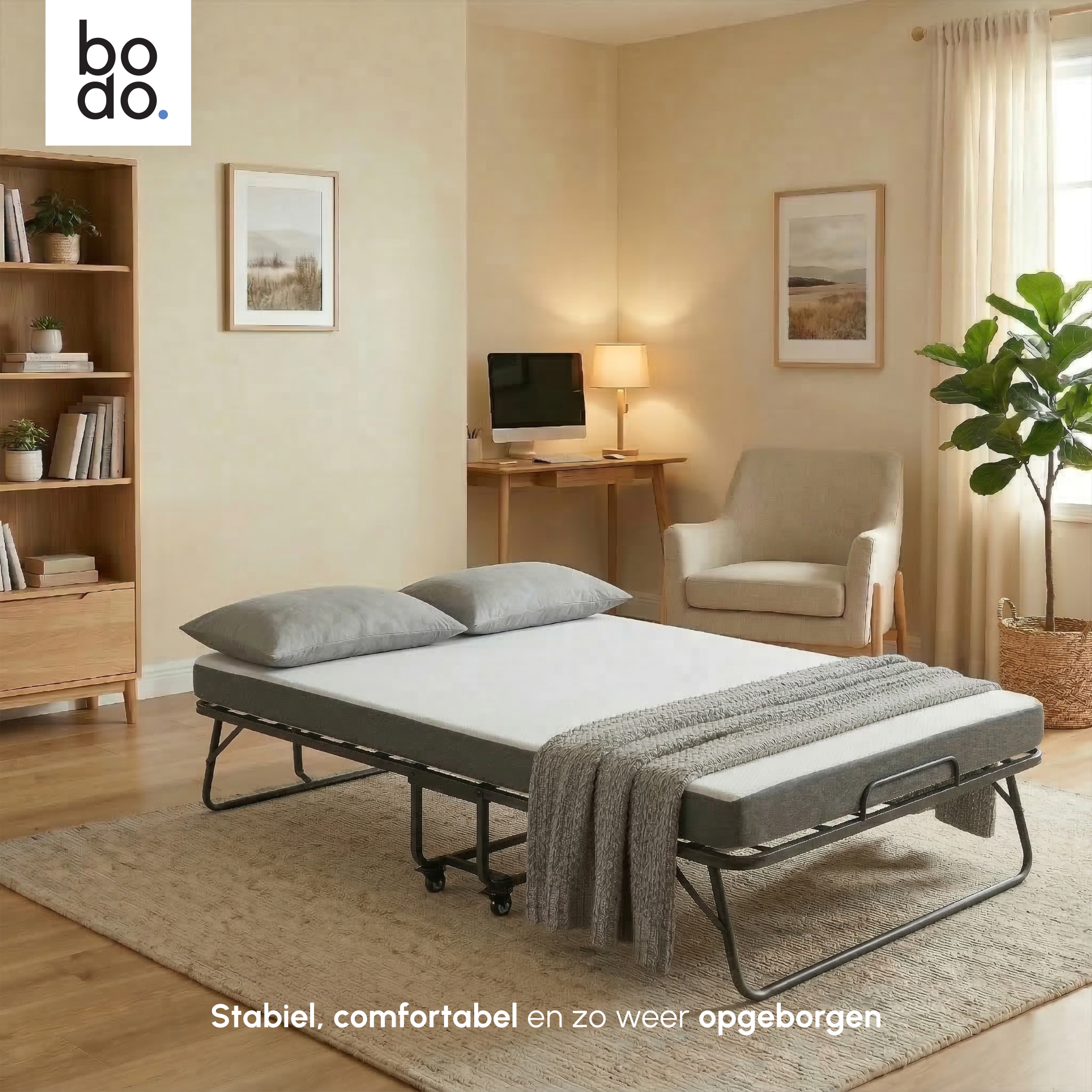 Logeerbed 120×200 met Matras - Vouwbed - Luxe - Tot 250 kg - Zwart