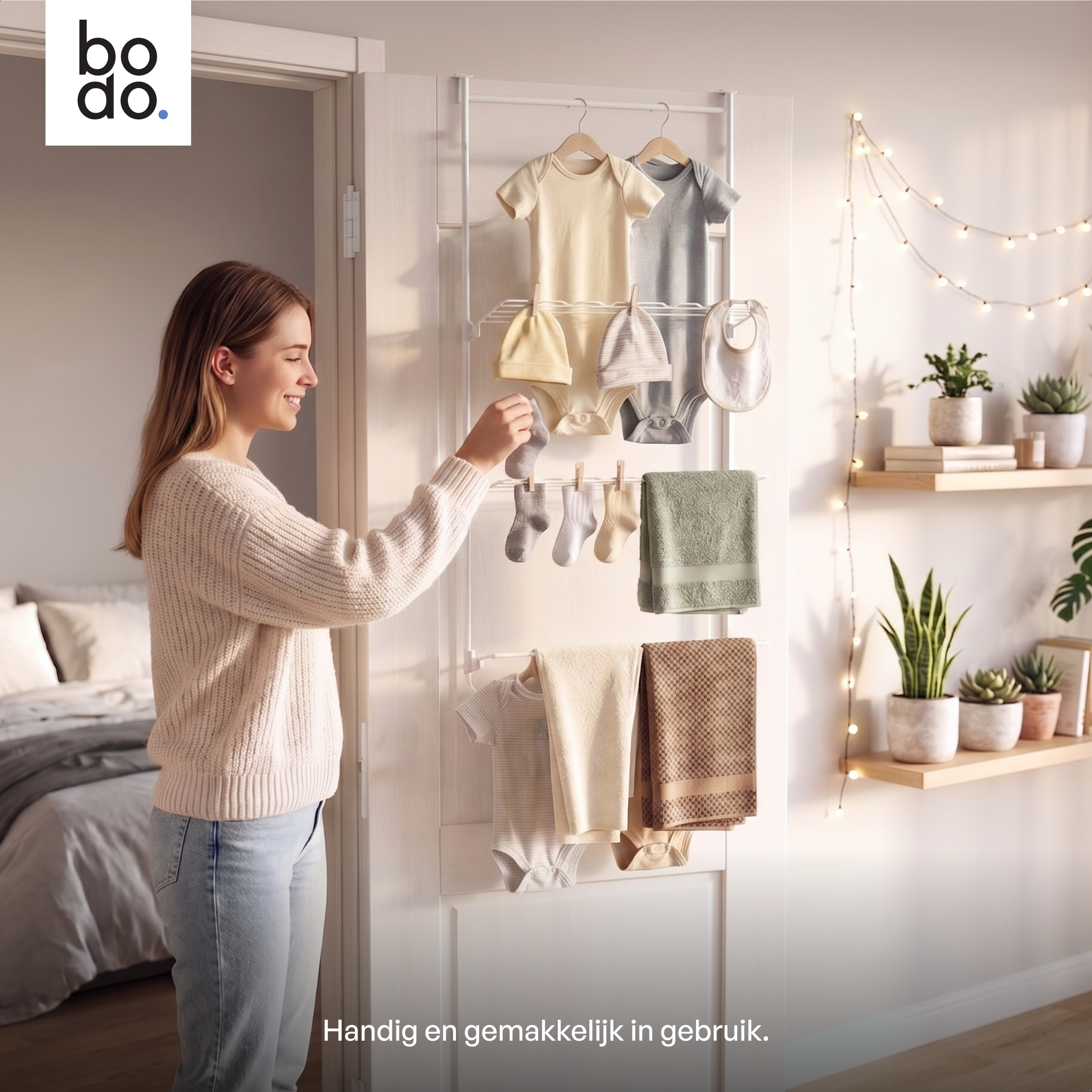 Droogrek Hangend - 10m - Ophangbaar aan Deur of Wand - Wit