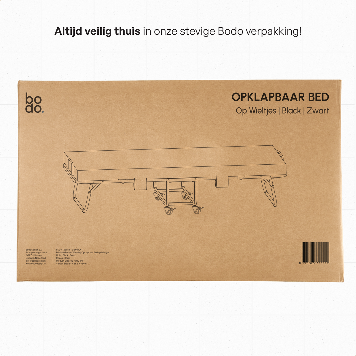 Logeerbed 80×200 met Matras - Vouwbed - Luxe - 250 kg - Zwart