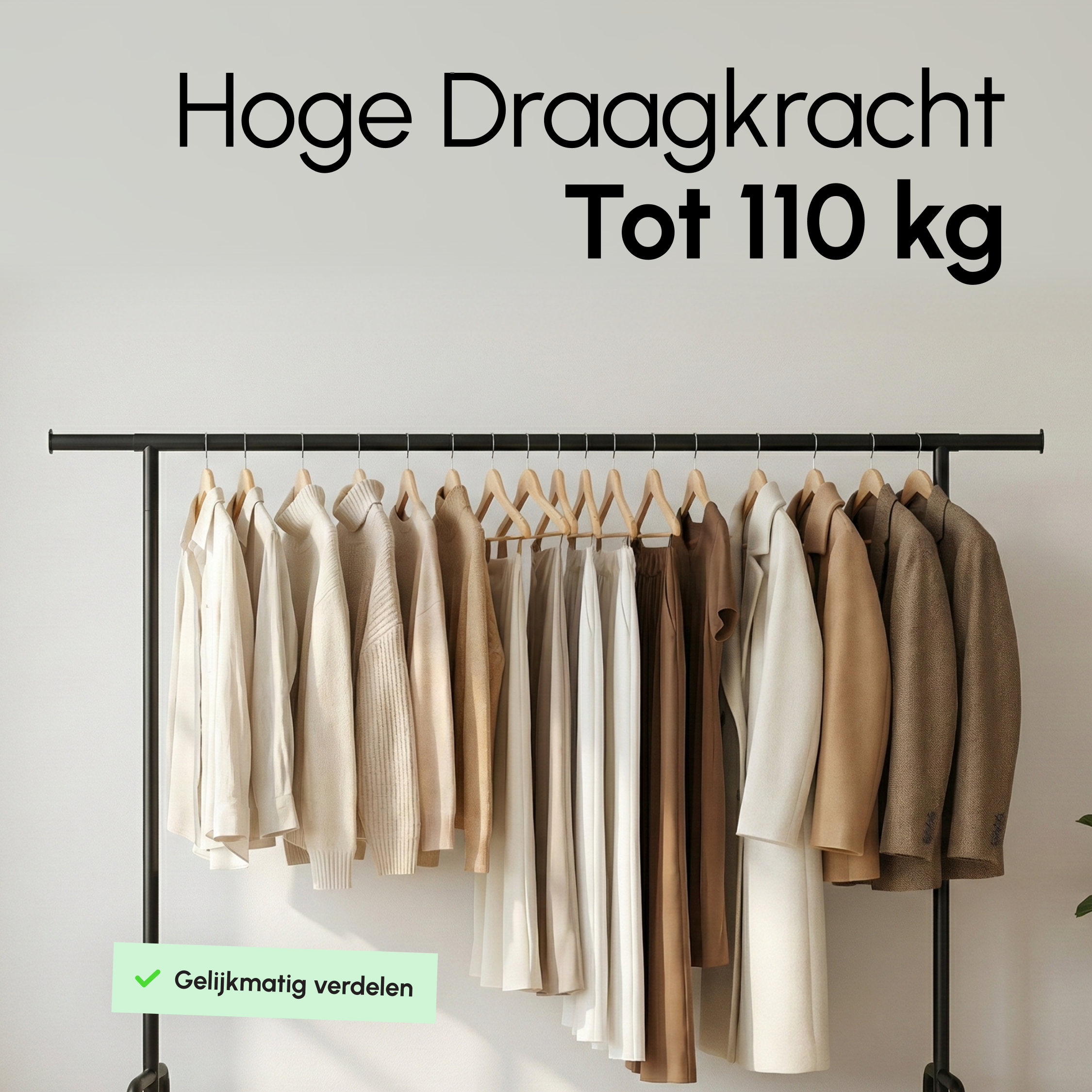 Kledingrek op Wieltjes - Extra Breed - Stalen Kledingstang - Zwart