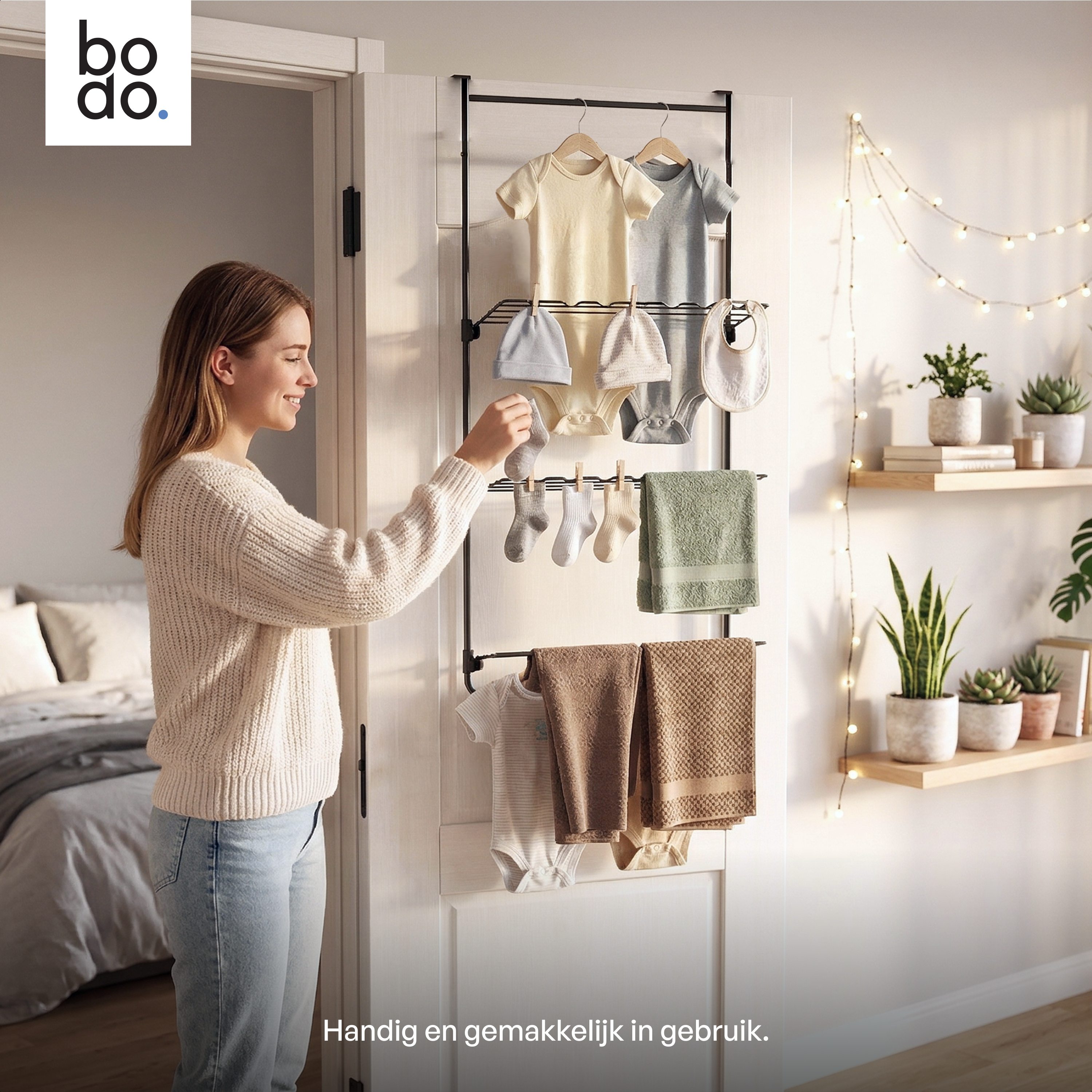 Droogrek Hangend - 10m - Ophangbaar aan Deur of Wand - Zwart