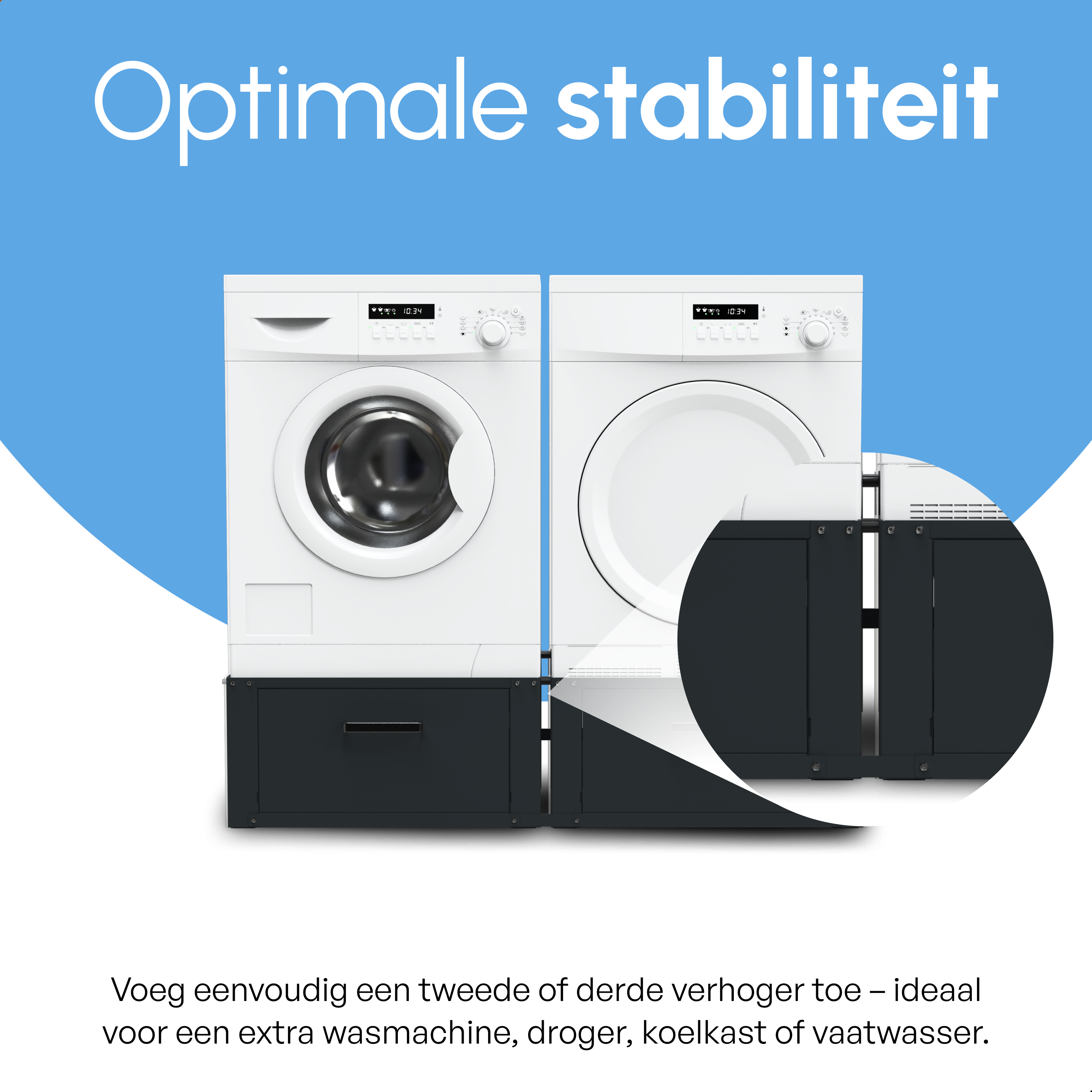 Wasmachine Verhoger connectieset - Zwart - voor WV52 - WV53 - WVH53
