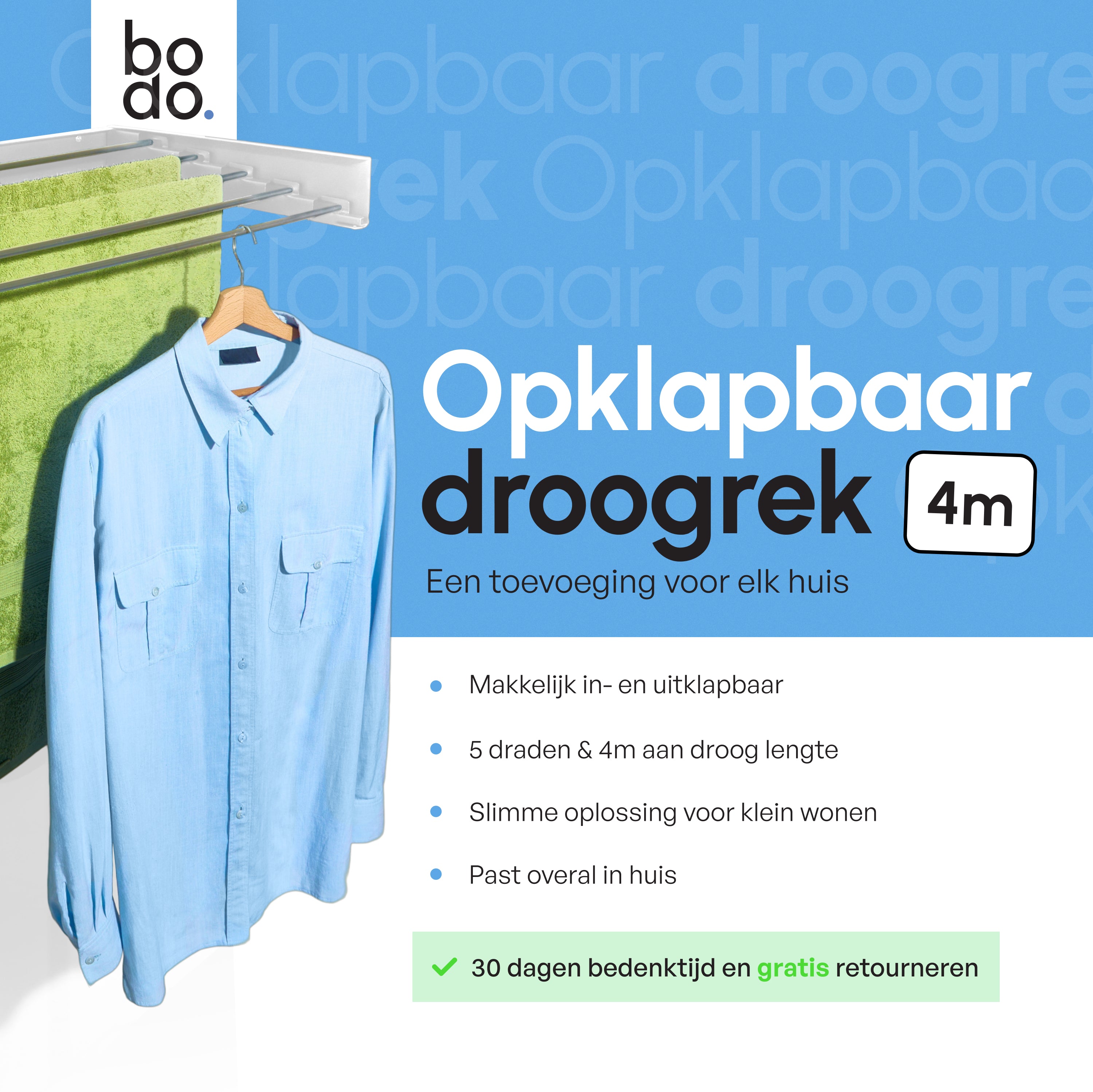 Inklapbaar wanddroogrek - 80cm 4m drooglengte - Wit
