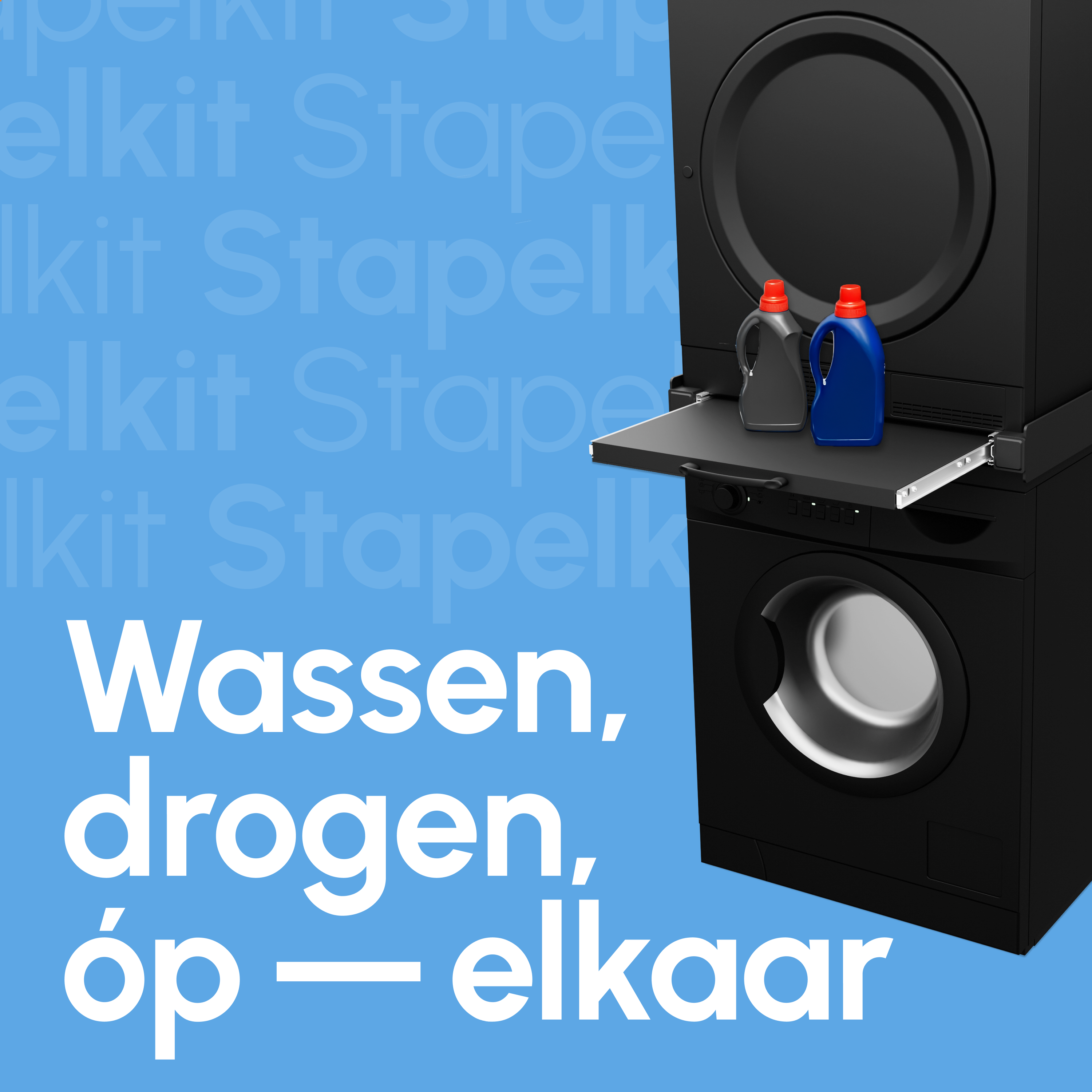 Stapelkit - Uitschuifbare plank - Wasmachine en Droger - Zwart