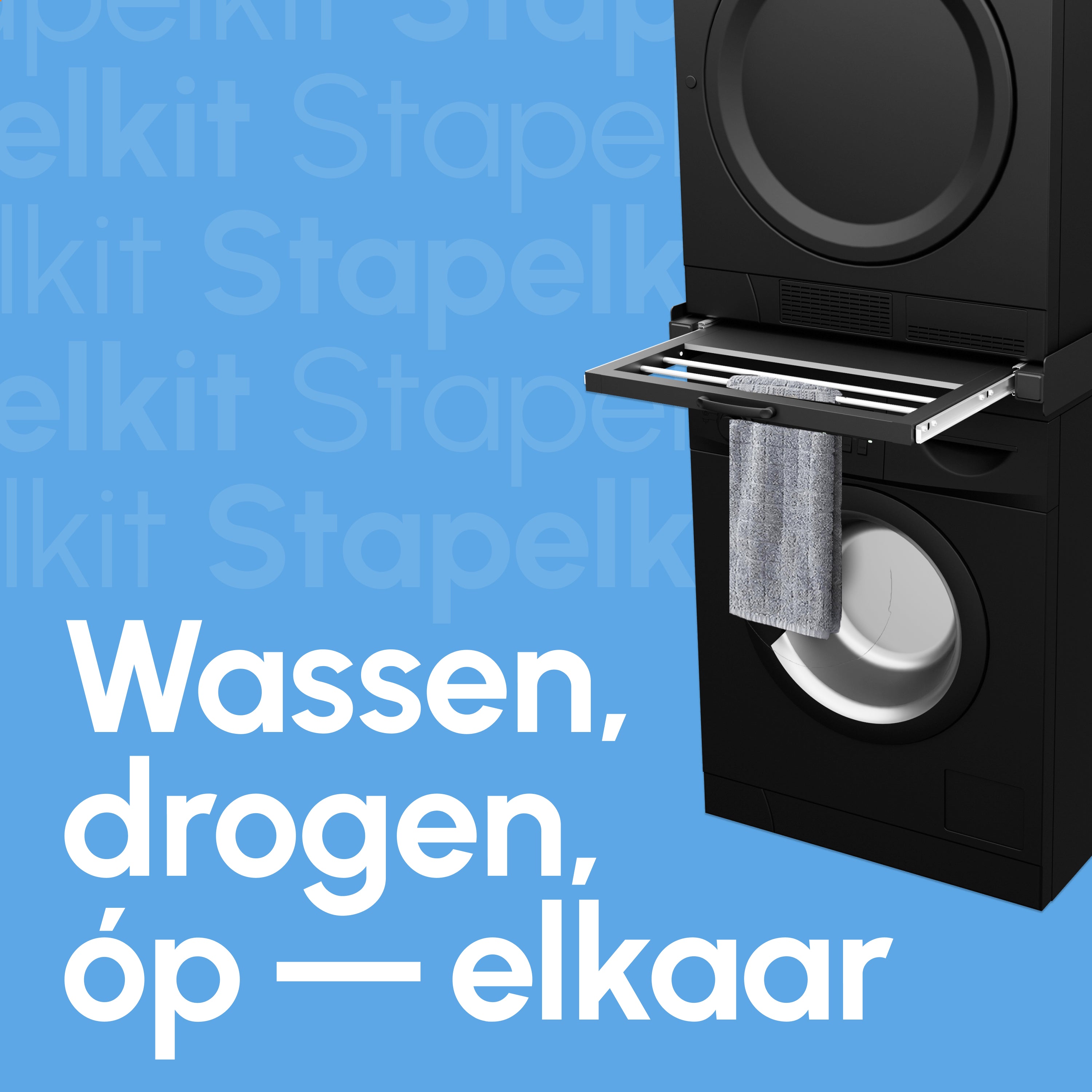 Stapelkit voor Wasmachine en Droger - Stapelkit met Handdoekhouder - Inlegbare Plank - Zwart