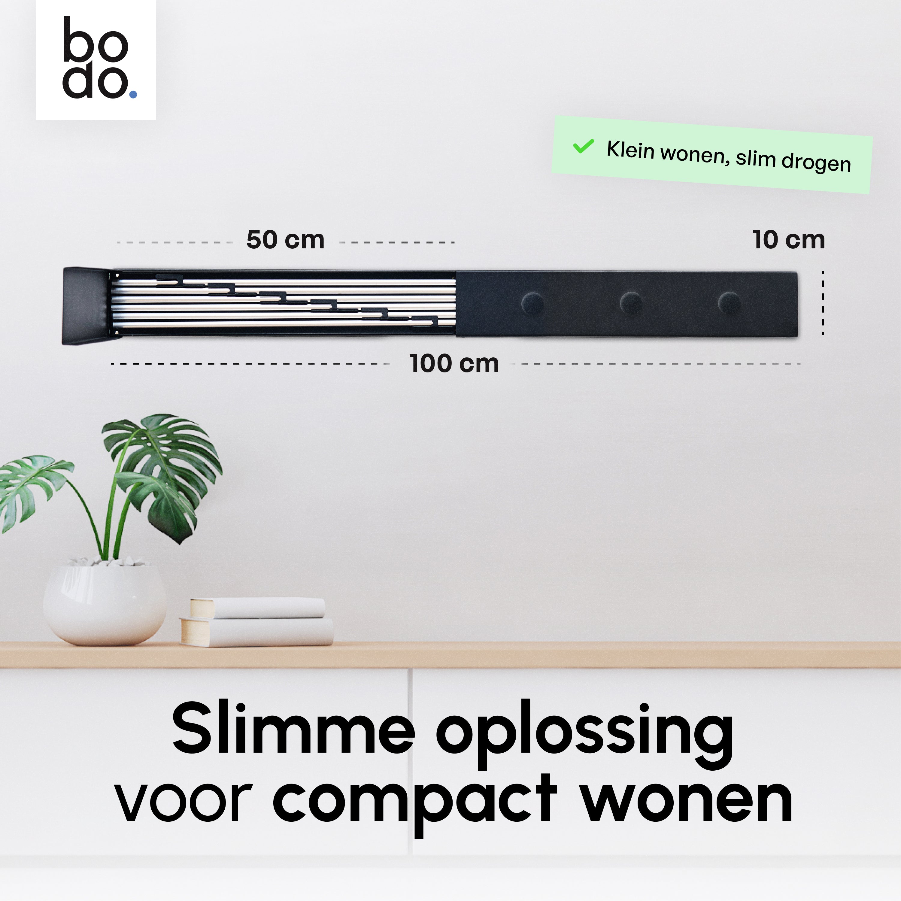 In - en uitklapbaar droogrek met Ophanghaken - Zwart - 6m Drooglengte