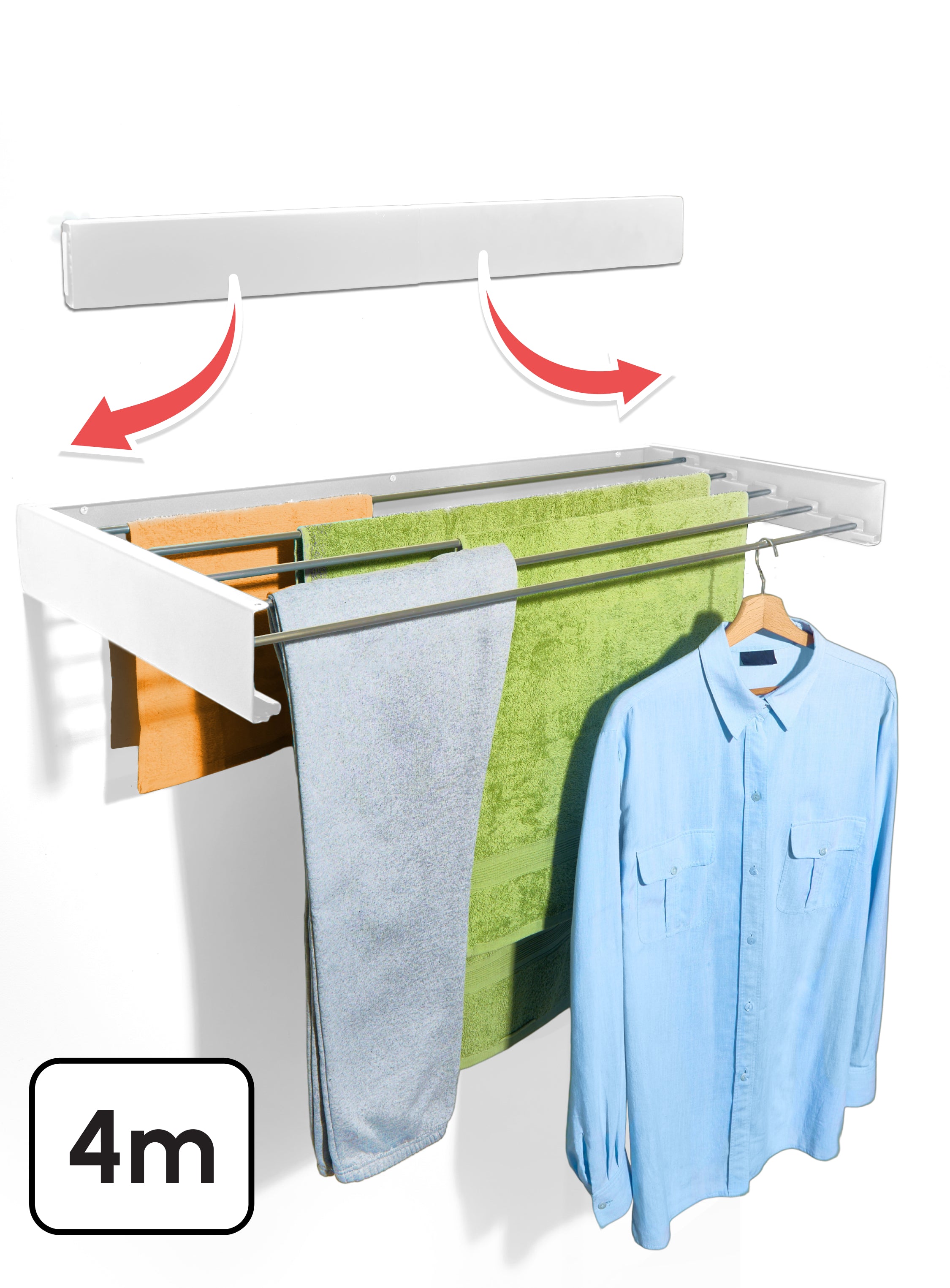Inklapbaar wanddroogrek - 80cm 4m drooglengte - Wit