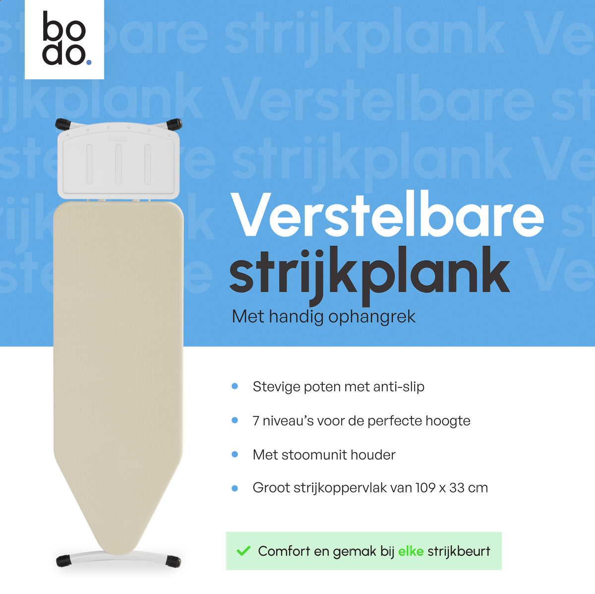 Strijkplank Stoomstation - Verstelbaar - Ascend Pro - Crème