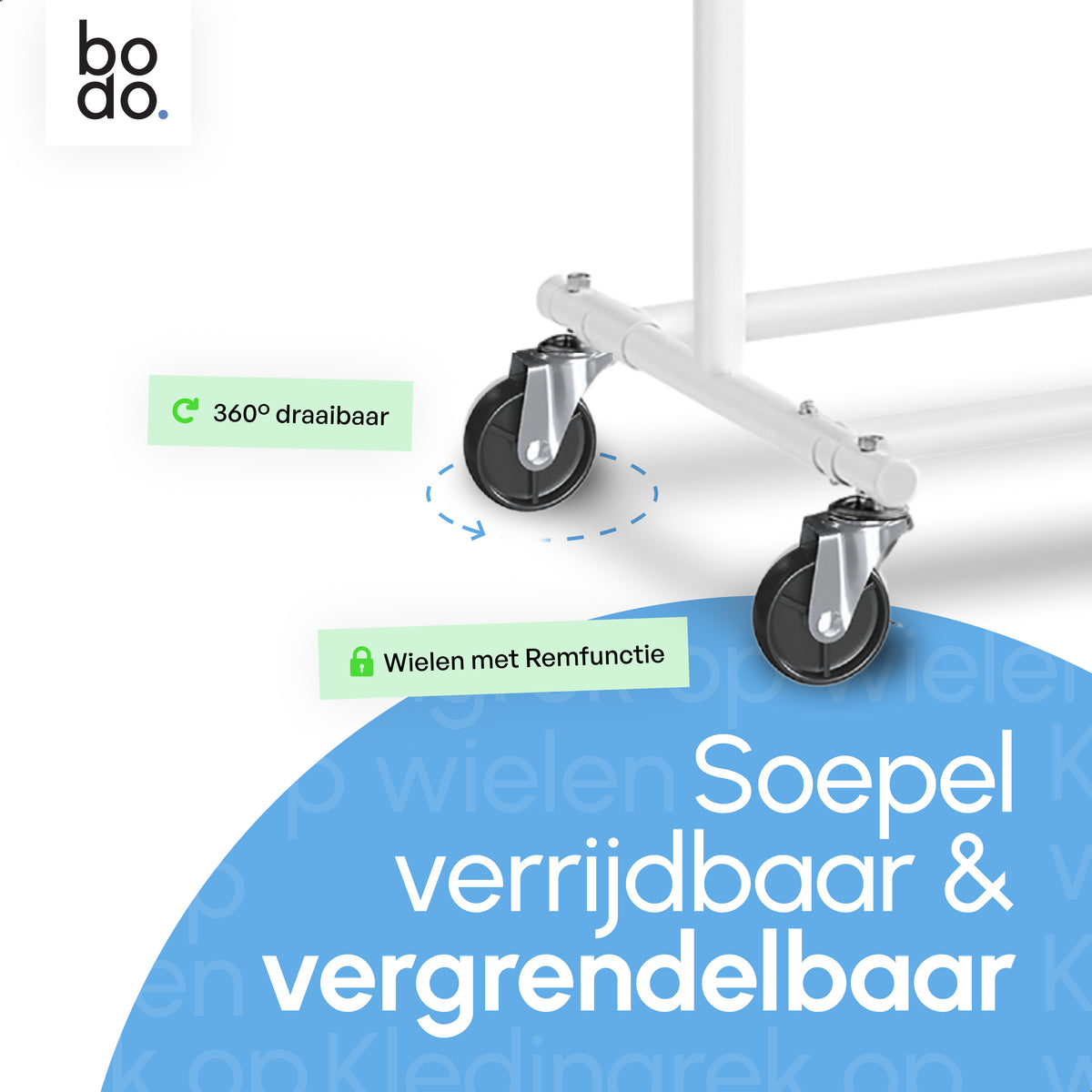 Kledingrek op Wieltjes - Opbergruimte - Extra Brede Kledingstang - Wit