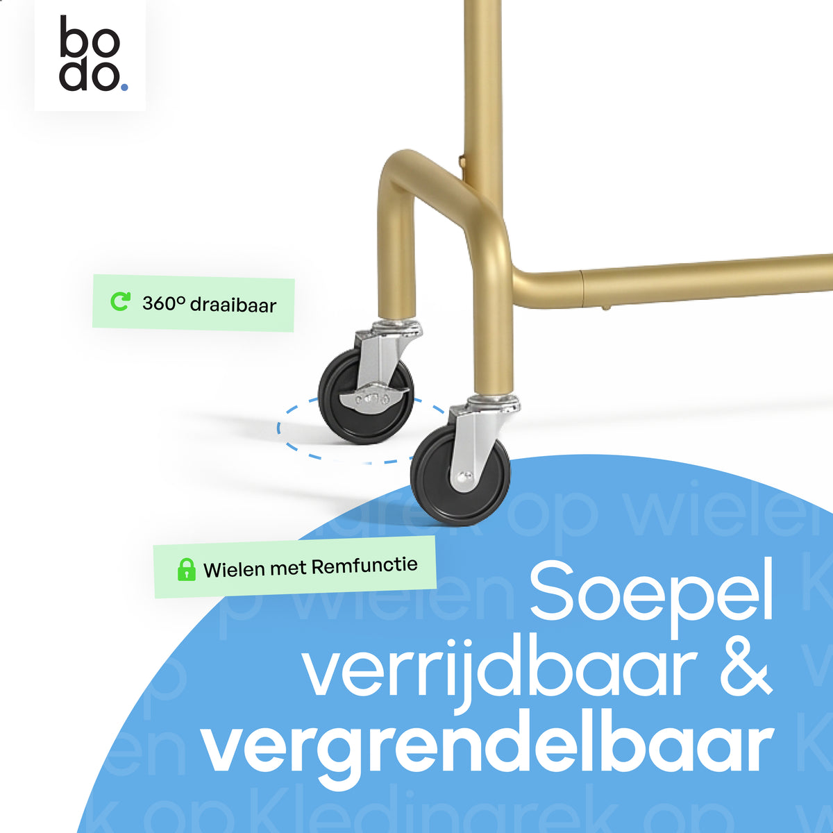 Kledingrek op Wieltjes - Extra Breed - Stalen Kledingstang - Goud