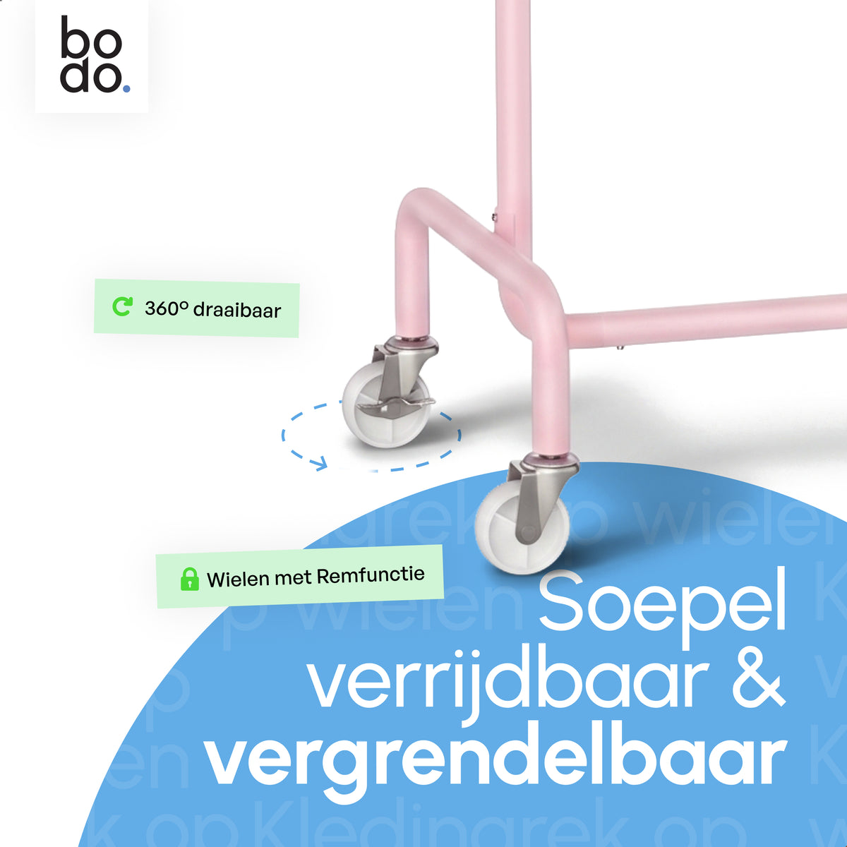 Kledingrek op Wieltjes - Stalen Kledingstang - 110 kg - Roze