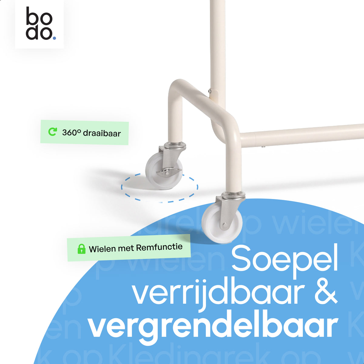 Kledingrek op Wieltjes - Stalen Kledingstang - 110 kg - Crème