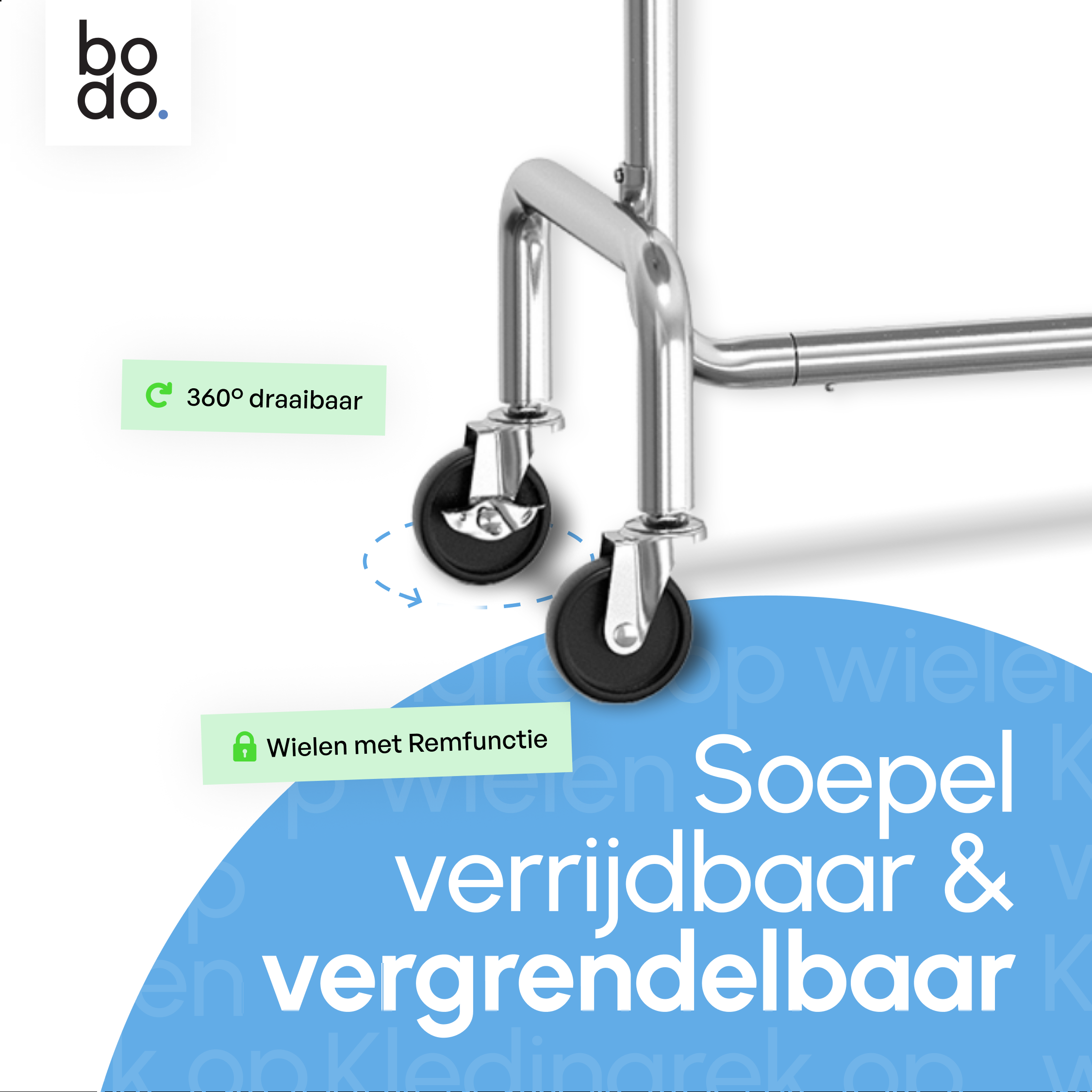 Kledingrek op Wieltjes - Extra Breed - Stalen Kledingstang - Zilver