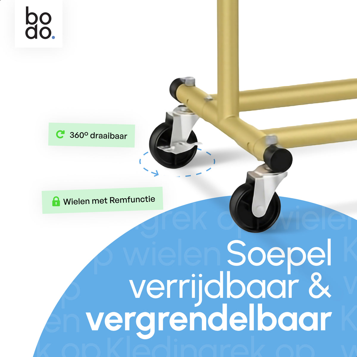 Kledingrek op Wieltjes - Stalen Kledingstang - Opbergruimte - Goud