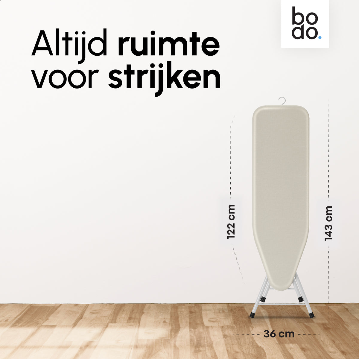 Strijkplank 135x46 cm - Verticaal Stomen - Ascend Flex - Crème