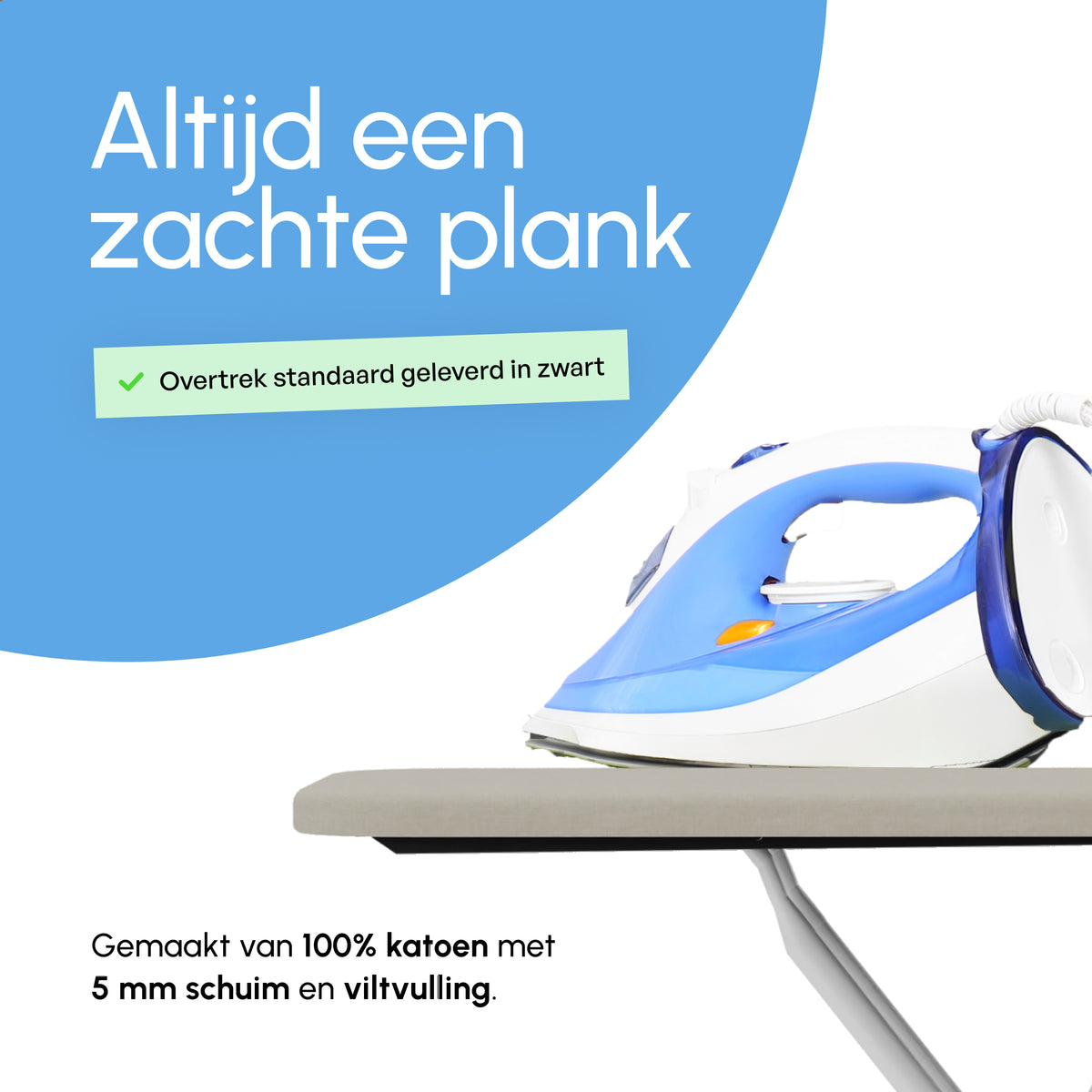 Strijkplank 135x46 cm - Verticaal Stomen - Ascend Flex - Crème