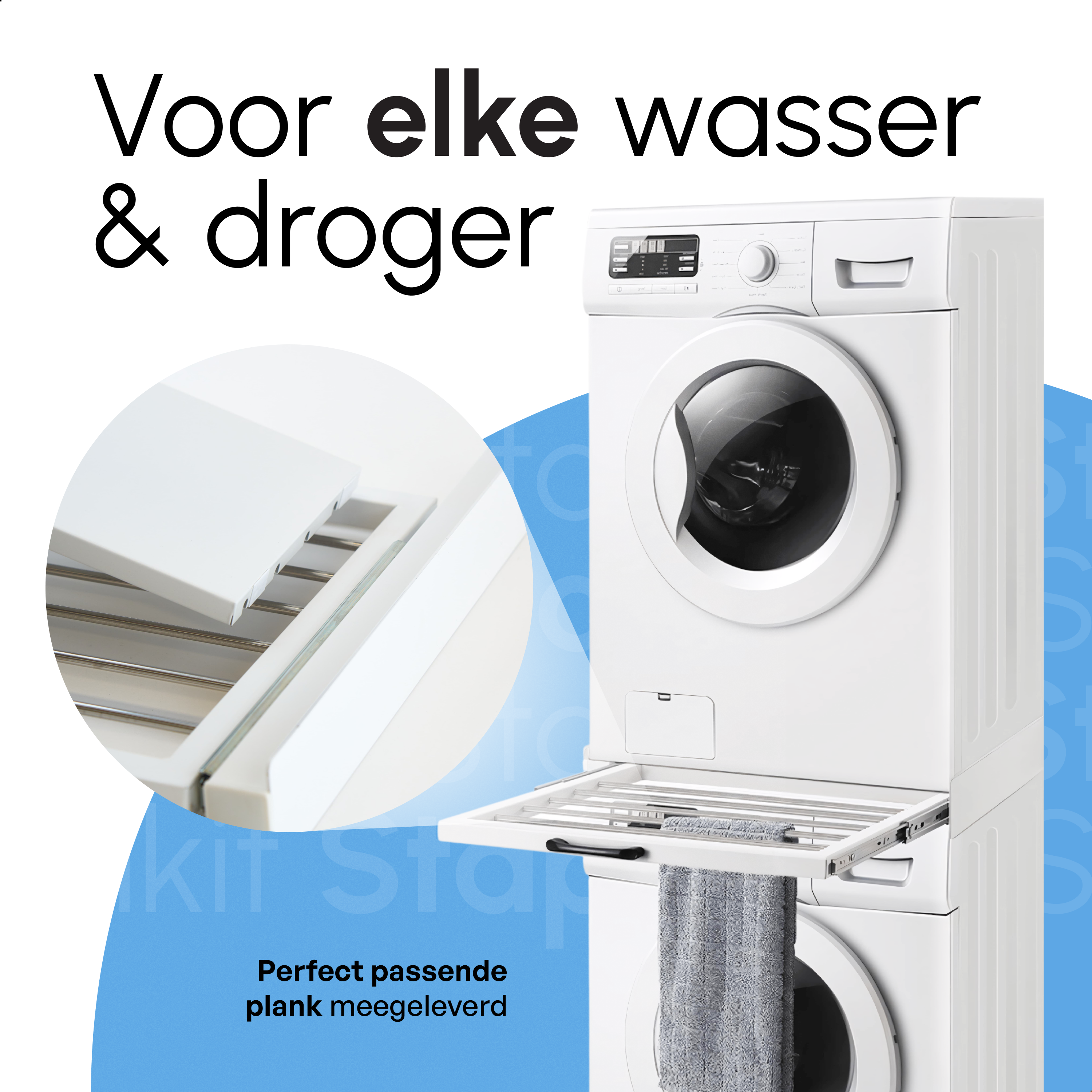Stapelkit met Handdoekhouder en Inlegbare Plank - Wasmachine en Droger - Wit