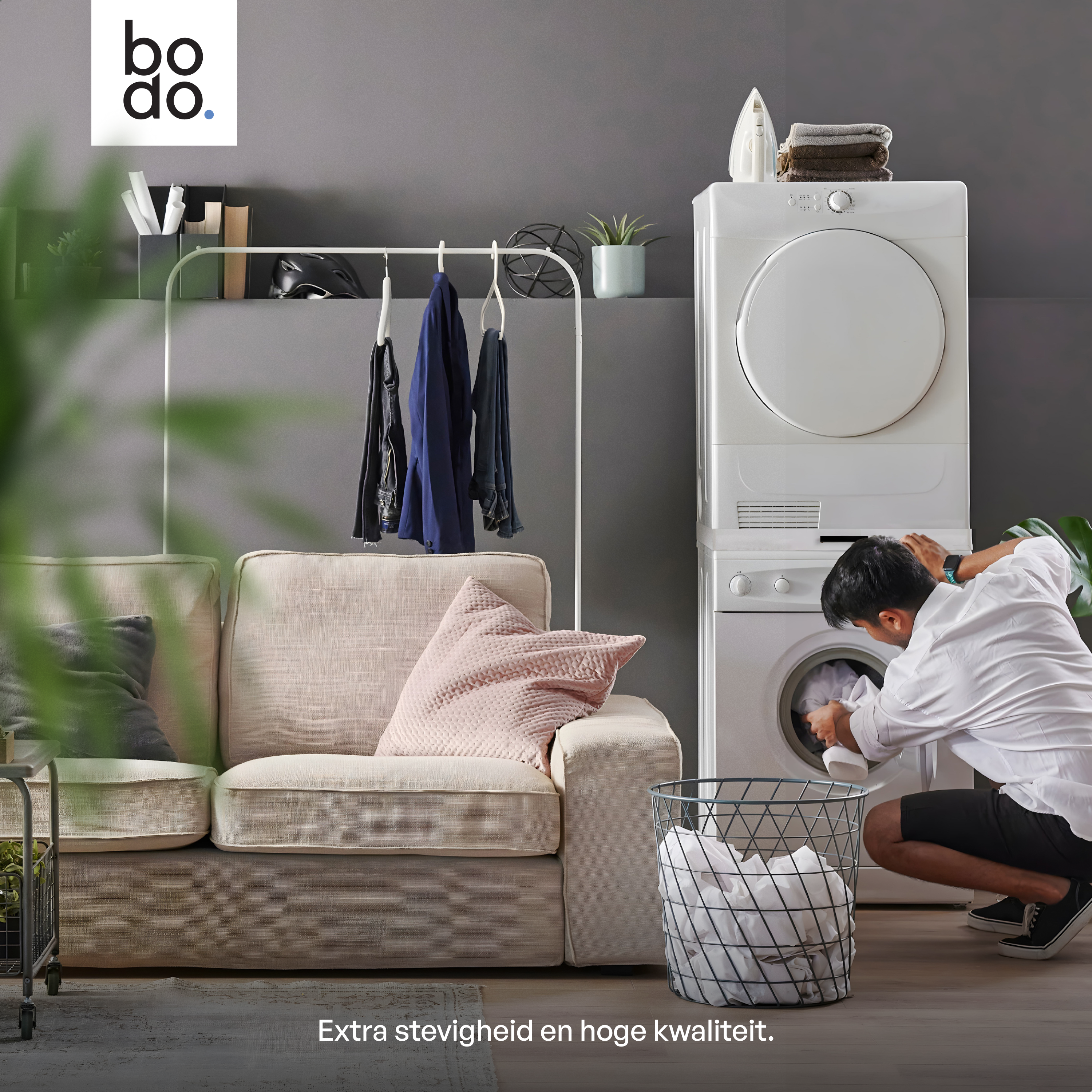 Stapelkit met Handdoekhouder - Wasmachine en Droger - Wit