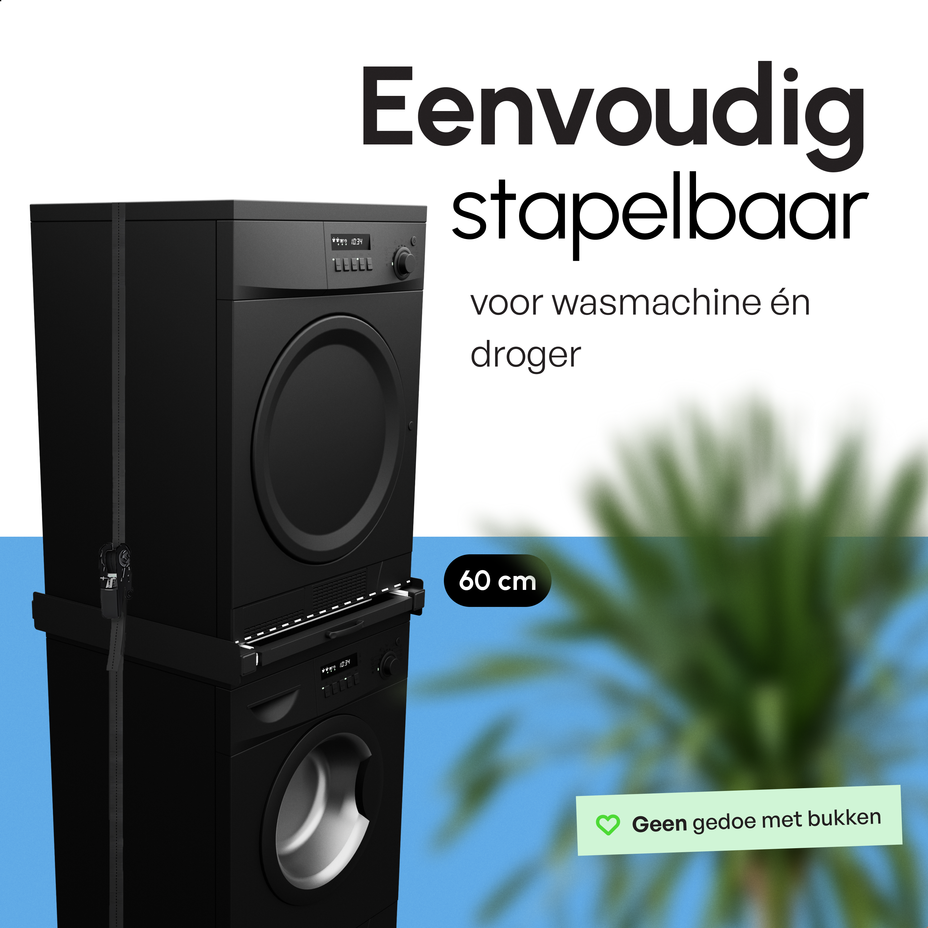 Stapelkit met Uitklapbaar Droogrek - Zwart