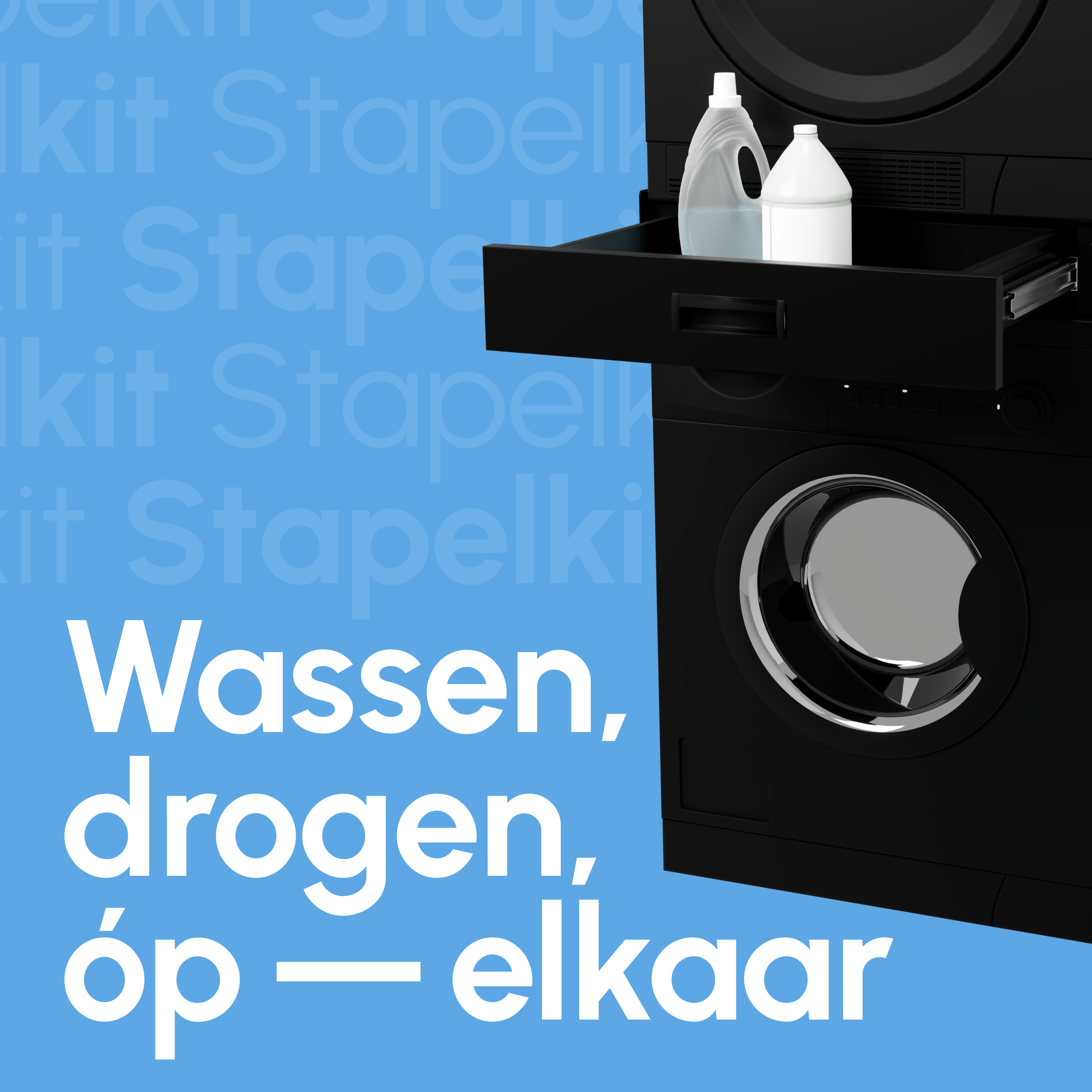Stapelkit met Opberglade - Wasmachine en Droger - Zwart