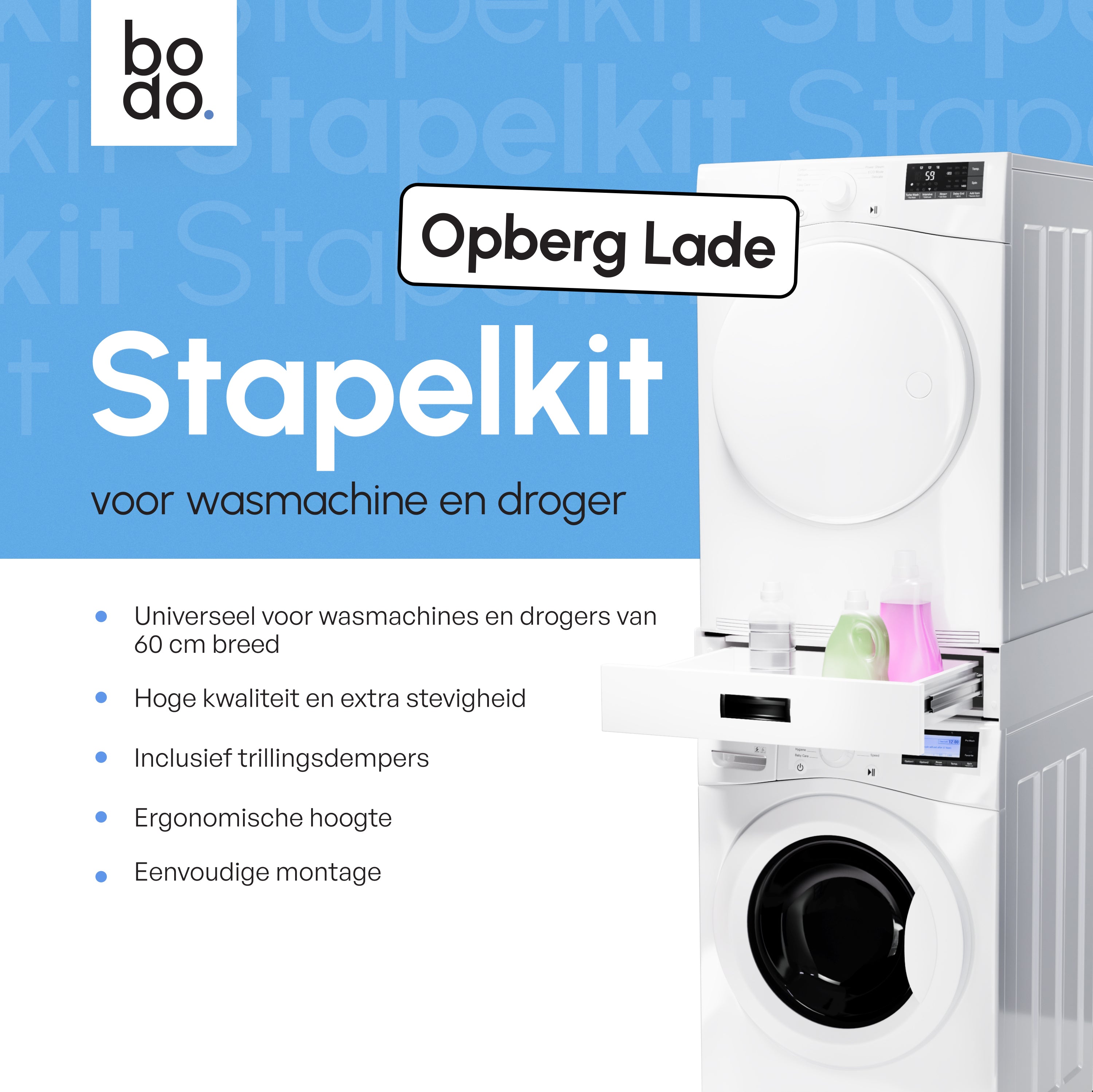 Stapelkit met Opberglade - Wasmachine en Droger - Wit
