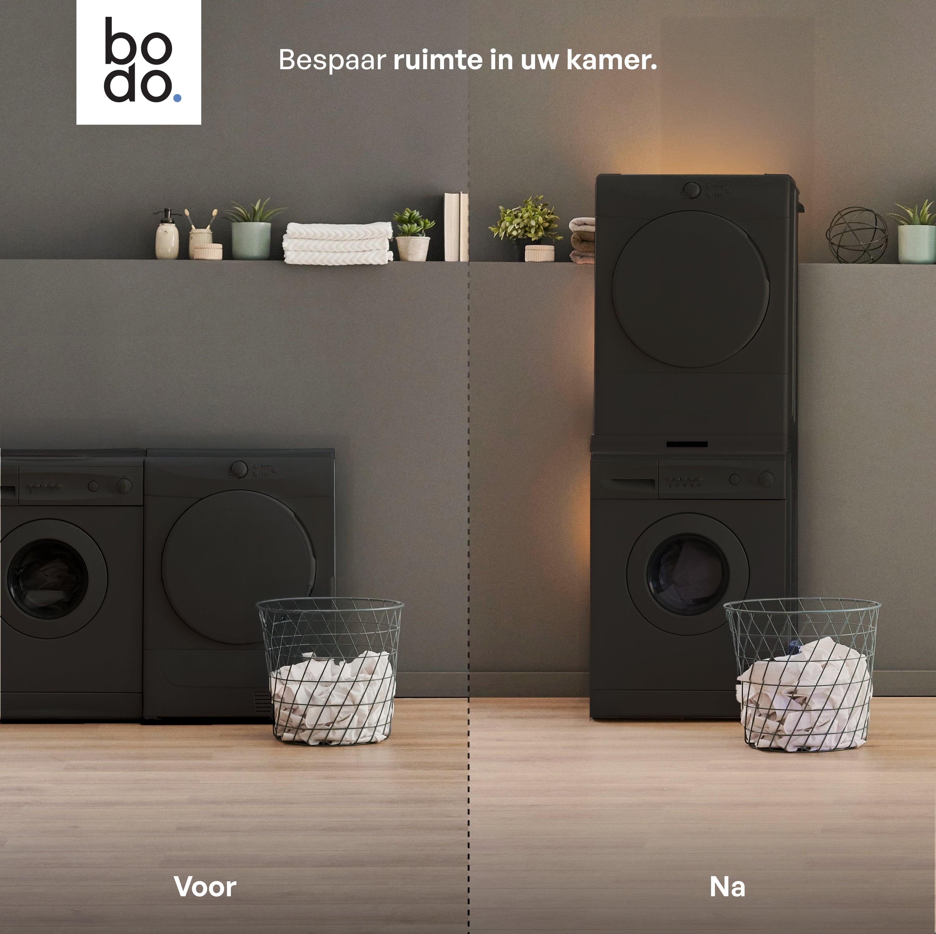 Stapelkit voor Wasmachine en Droger - Stapelkit met Handdoekhouder - Inlegbare Plank - Zwart
