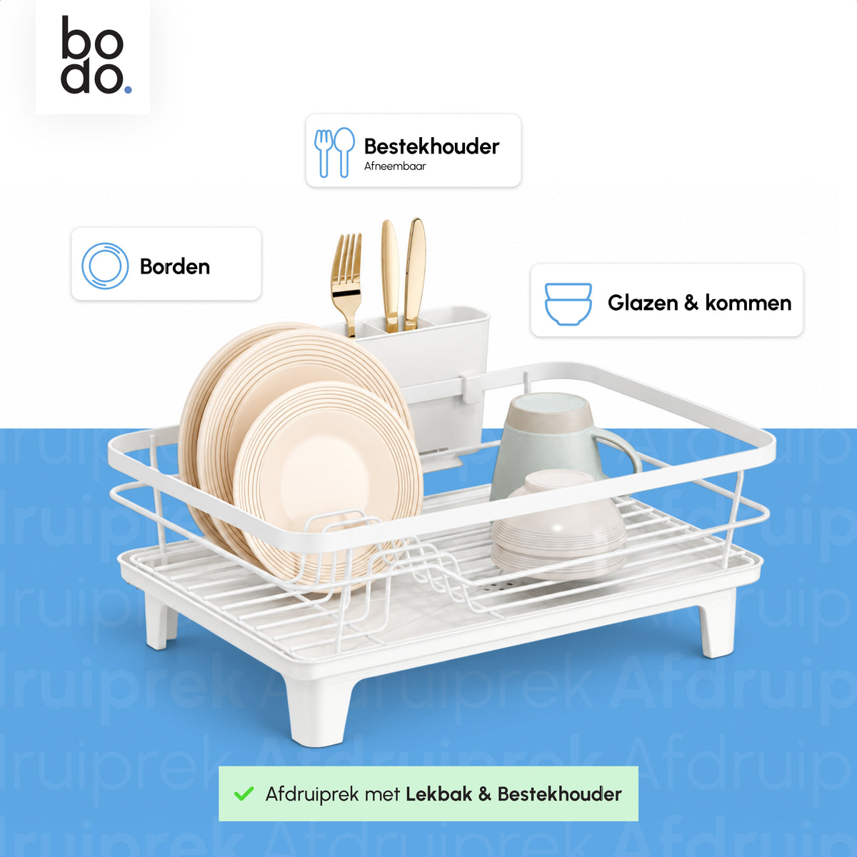 Afdruiprek - Met Lekbak - Nido Steel - Wit