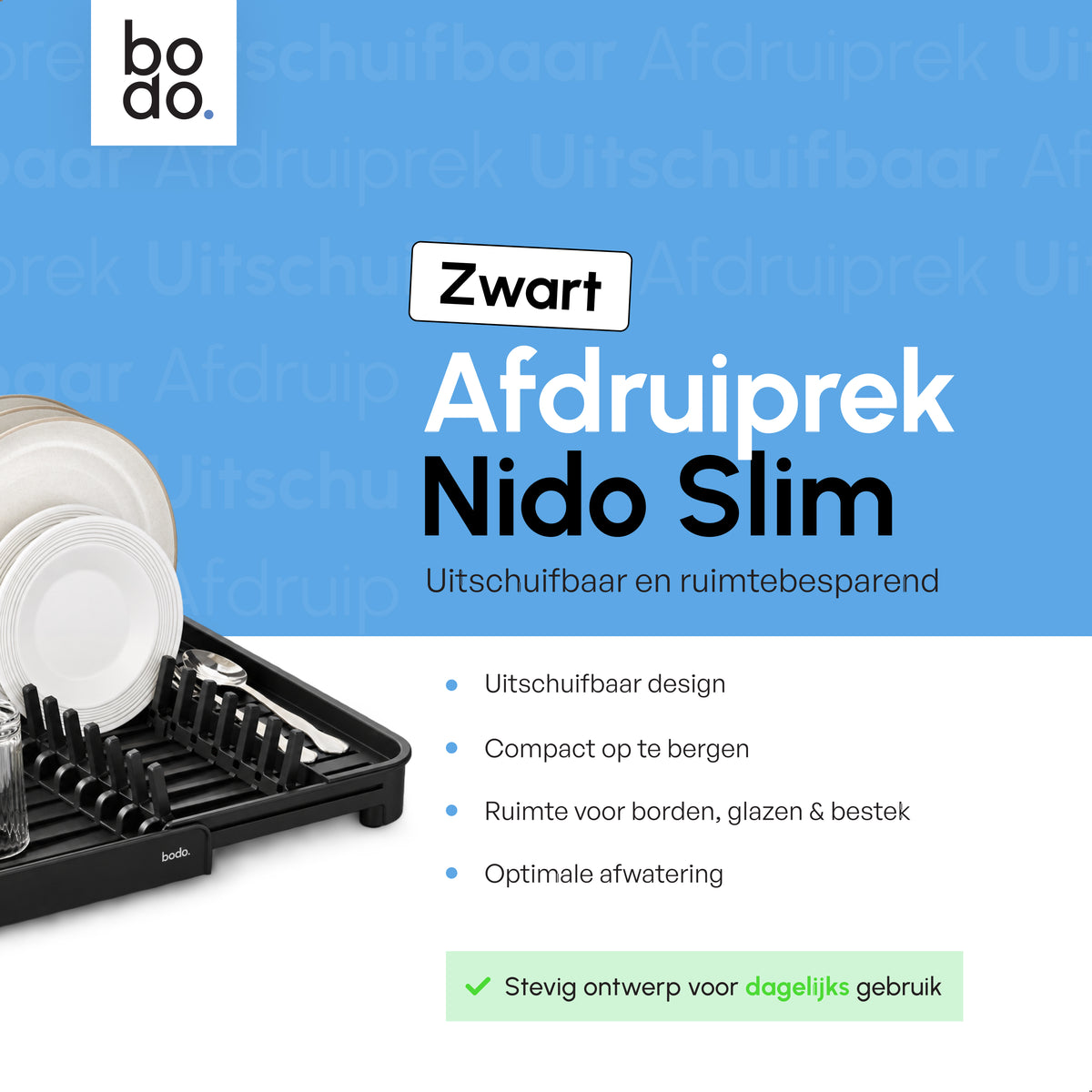 Afdruiprek - Met Afdruipgoot - Nido Slim - Zwart