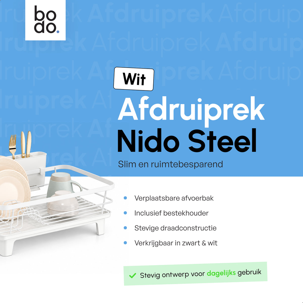 Afdruiprek - Met Lekbak - Nido Steel - Wit