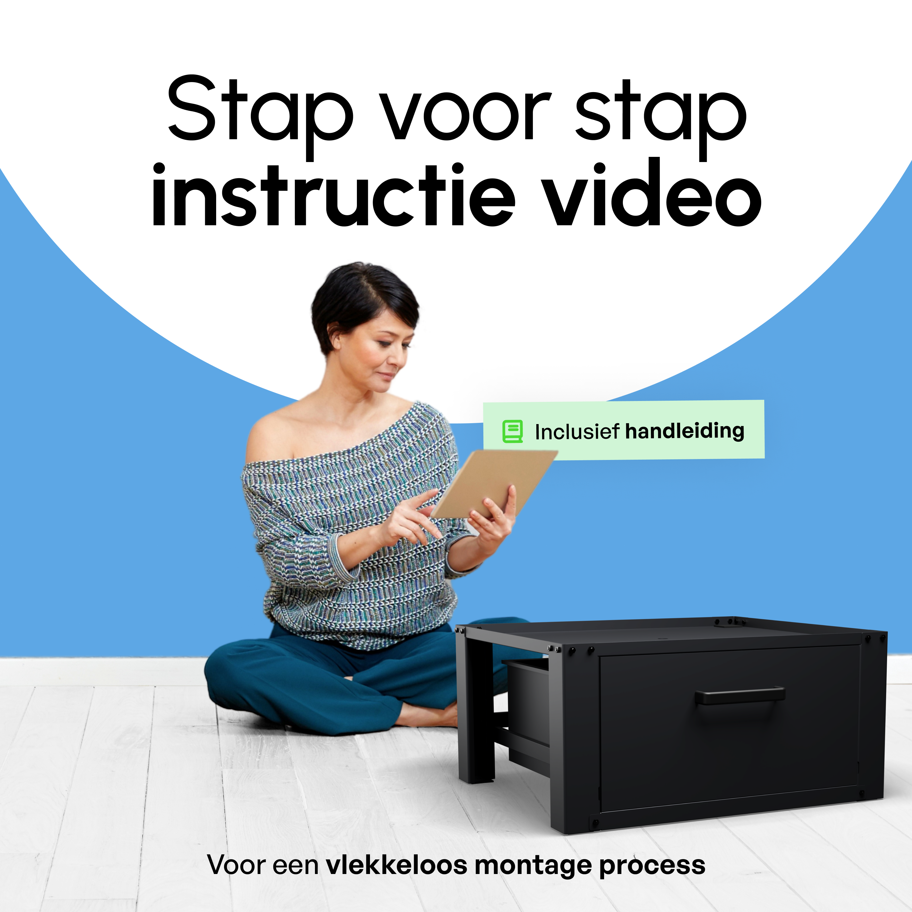 Wasmachine Verhoger Met Opberglade - Zwart