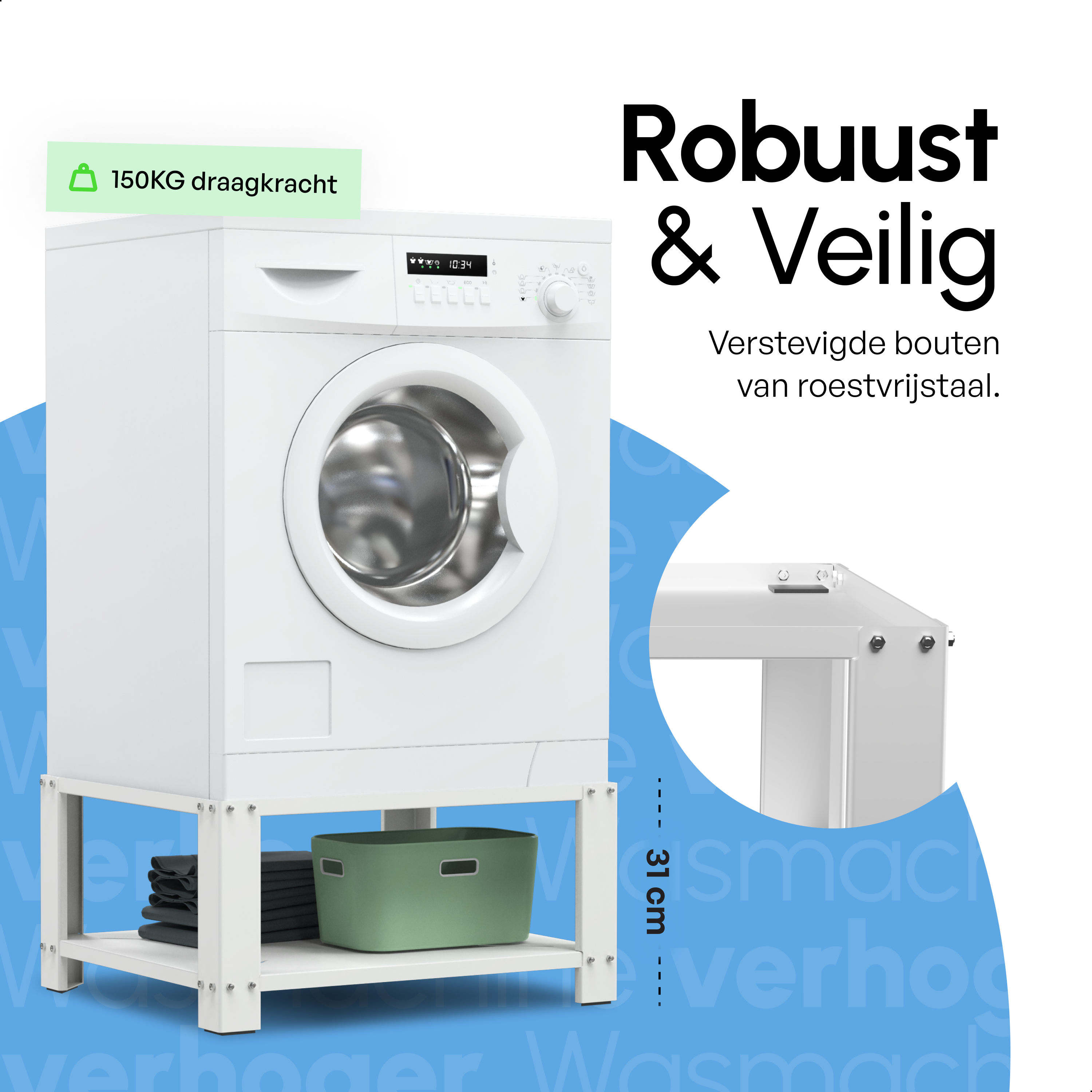 Wasmachine Verhoger met Legplank - Wit