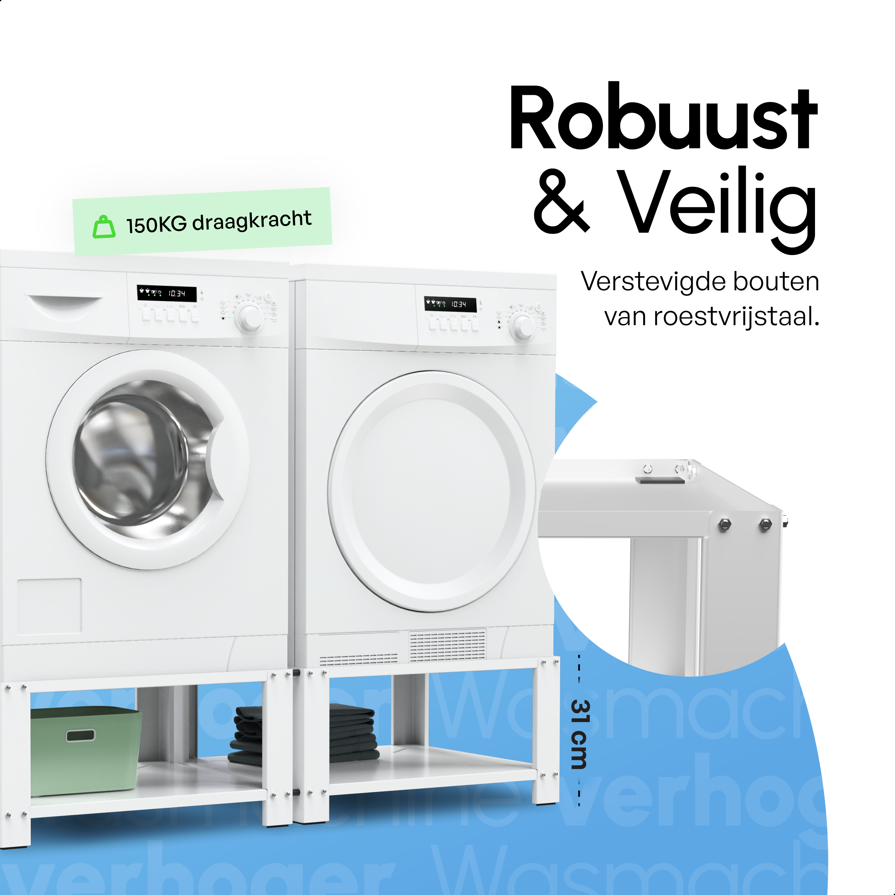 Wasmachine Verhoger - Dubbele Verhoger Met Legplank - Wit