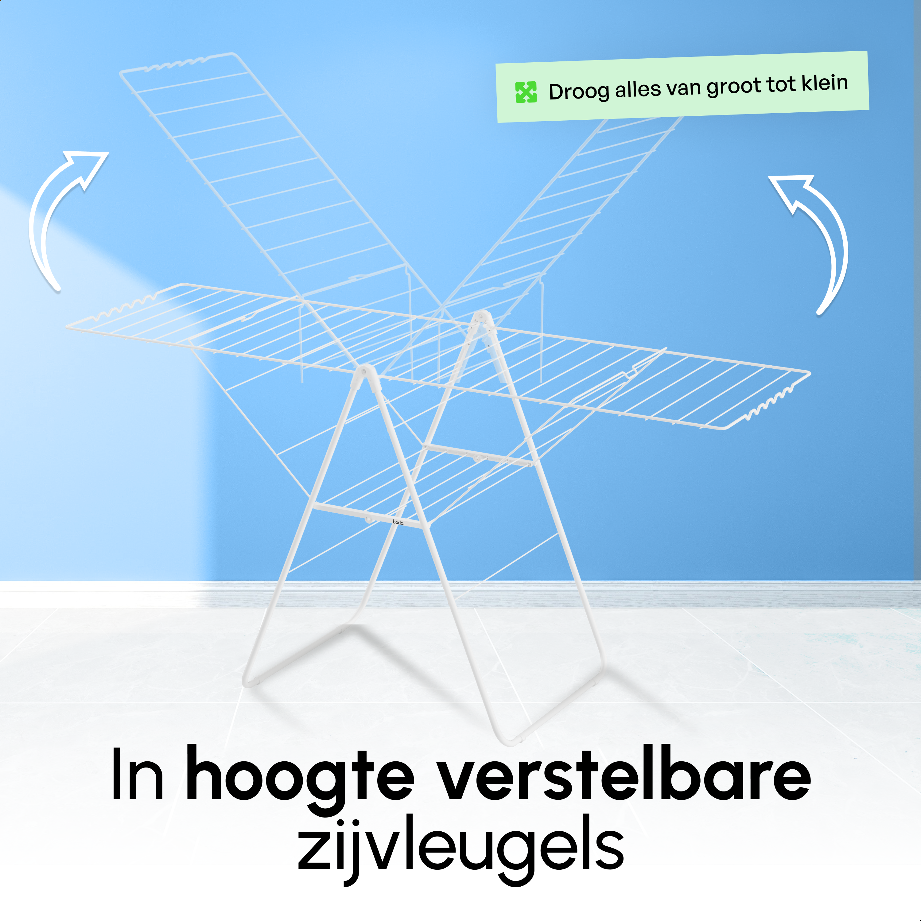 Inklapbaar Droogrek met Zijvleugels - 27m Drooglengte - Wit