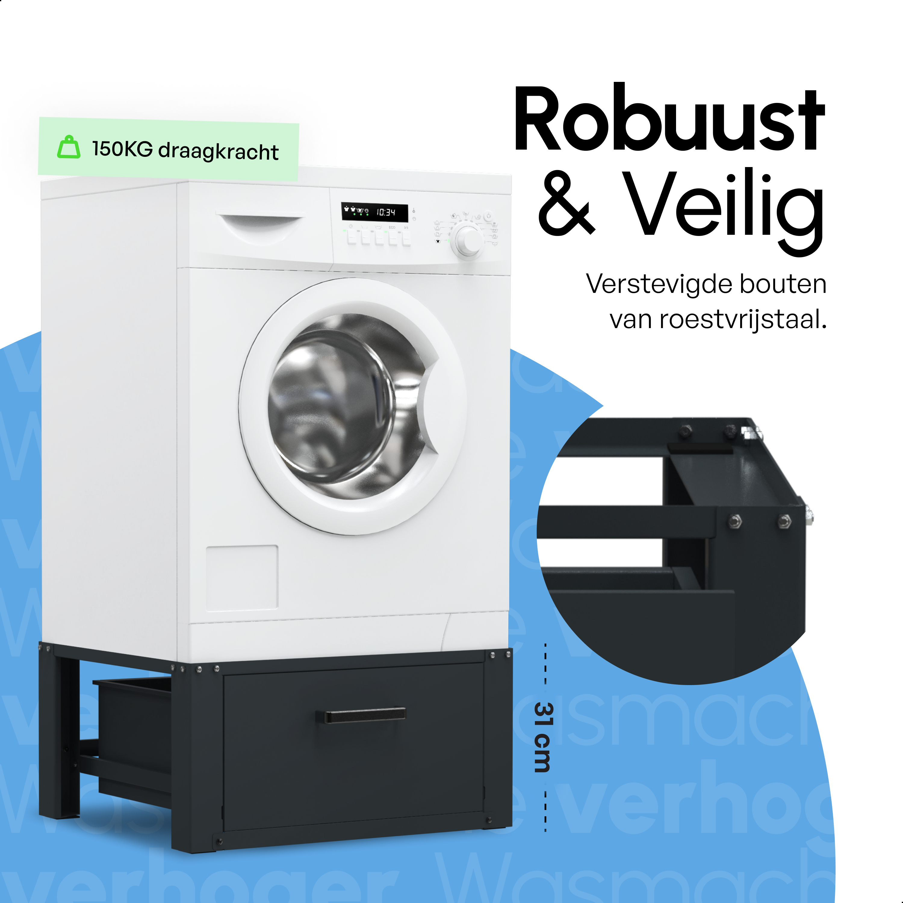 Wasmachine Verhoger Met Opberglade - Zwart - Beschadigd/Geretourneerd