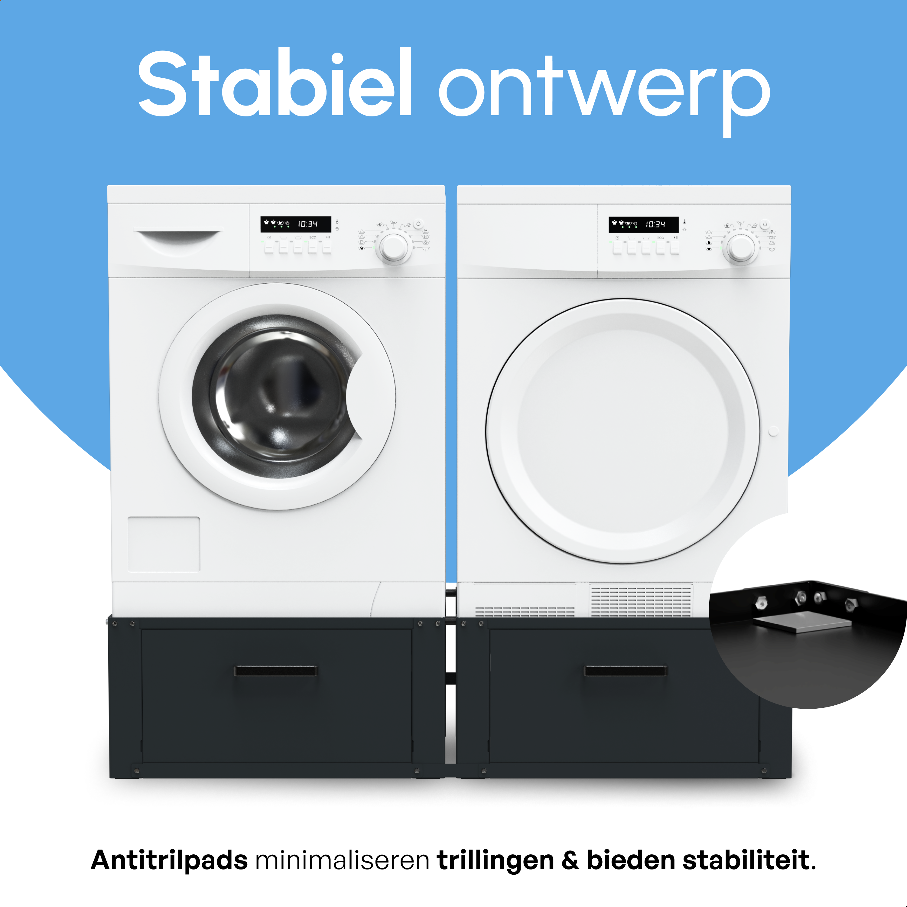 Wasmachine Verhoger - Dubbele Verhoger Met Opberglade - Zwart