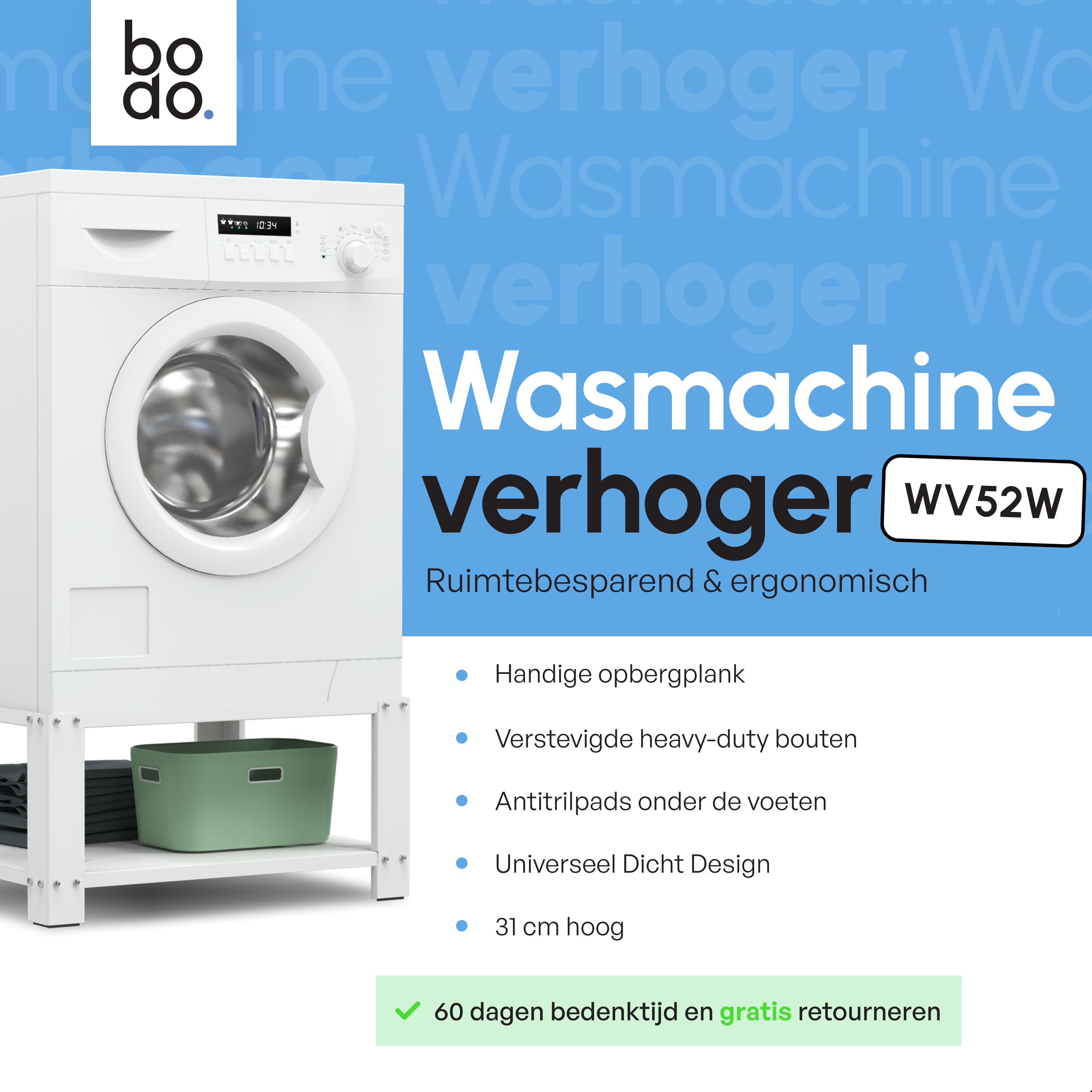 Wasmachine Verhoger met Legplank - Wit