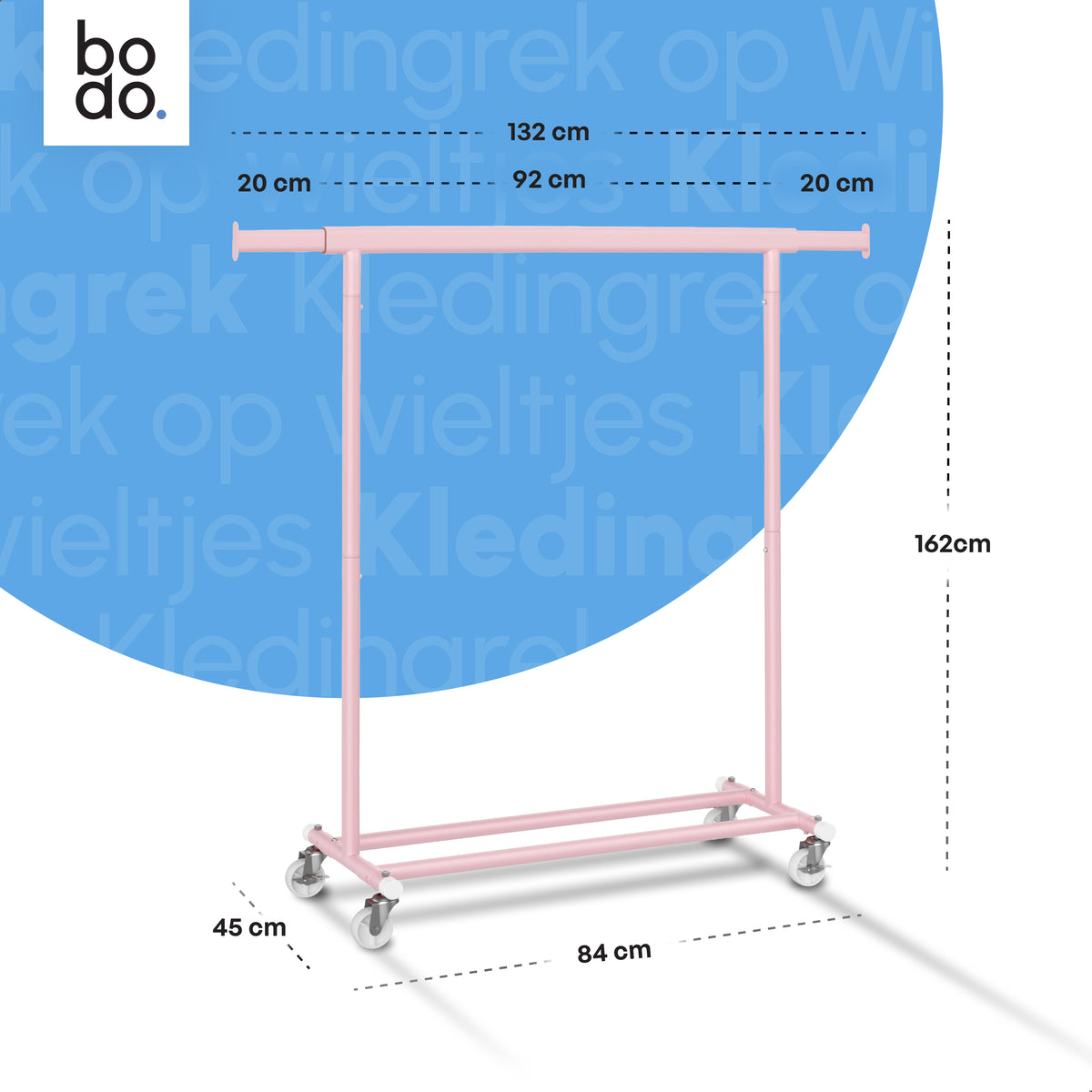 Kledingrek op Wieltjes - Stalen Kledingstang - Opbergruimte - Roze