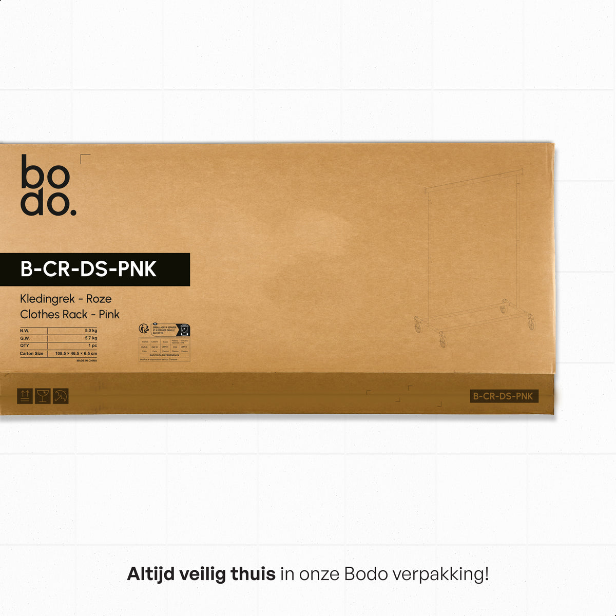 Kledingrek op Wieltjes - Stalen Kledingstang - Opbergruimte - Roze