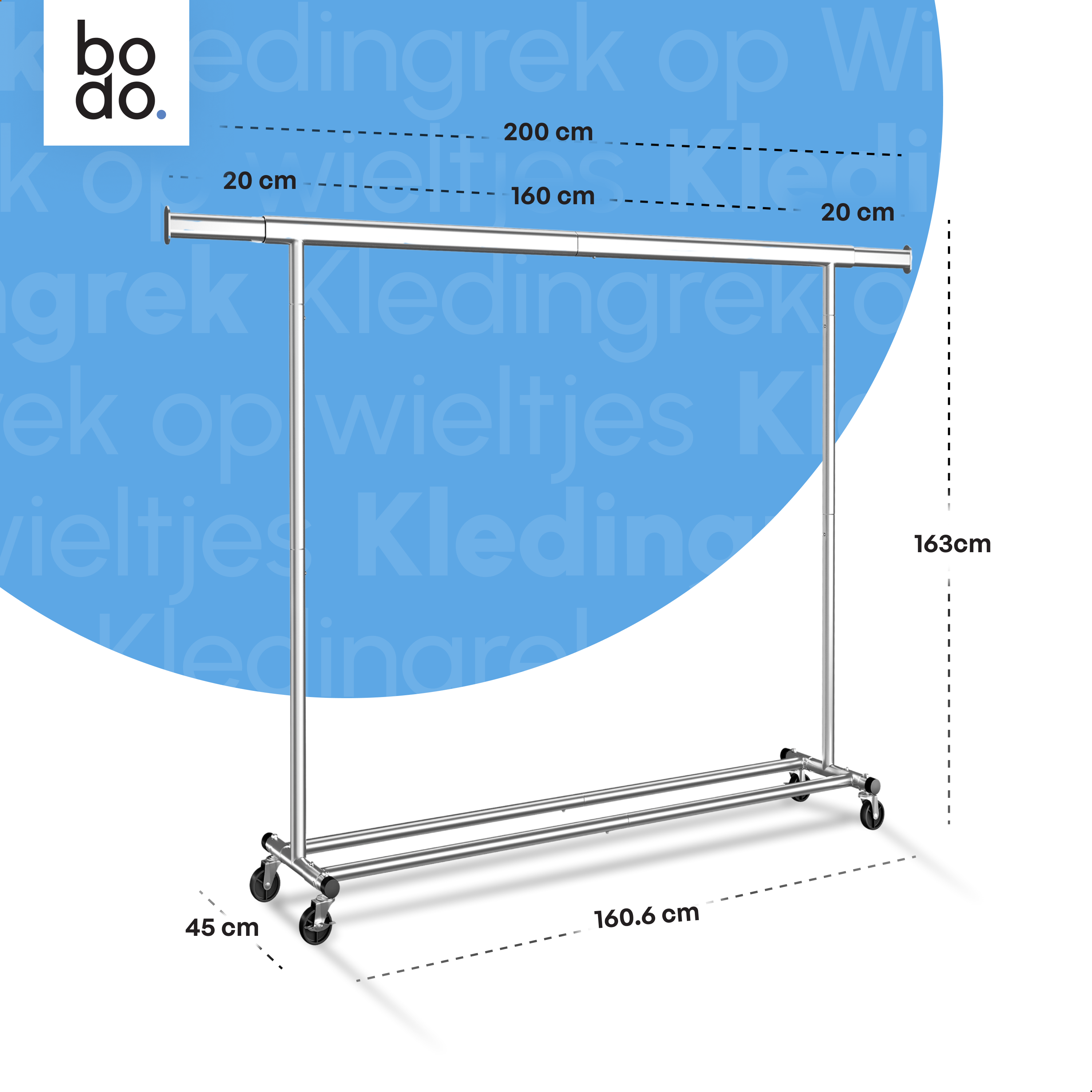 Kledingrek op Wieltjes - Opbergruimte - Extra Brede Kledingstang - Zilver