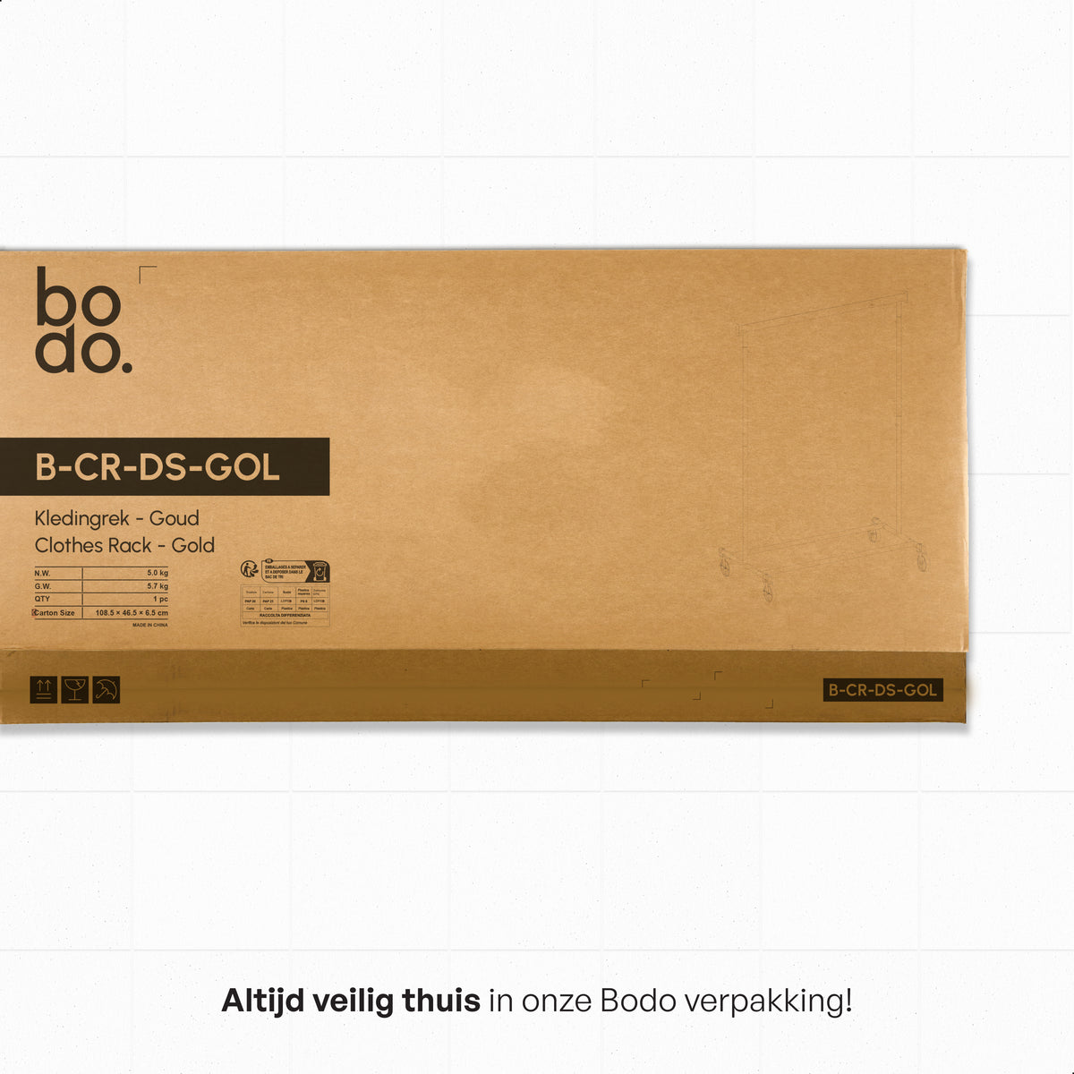 Kledingrek op Wieltjes - Opbergruimte - Extra Brede Kledingstang - Goud
