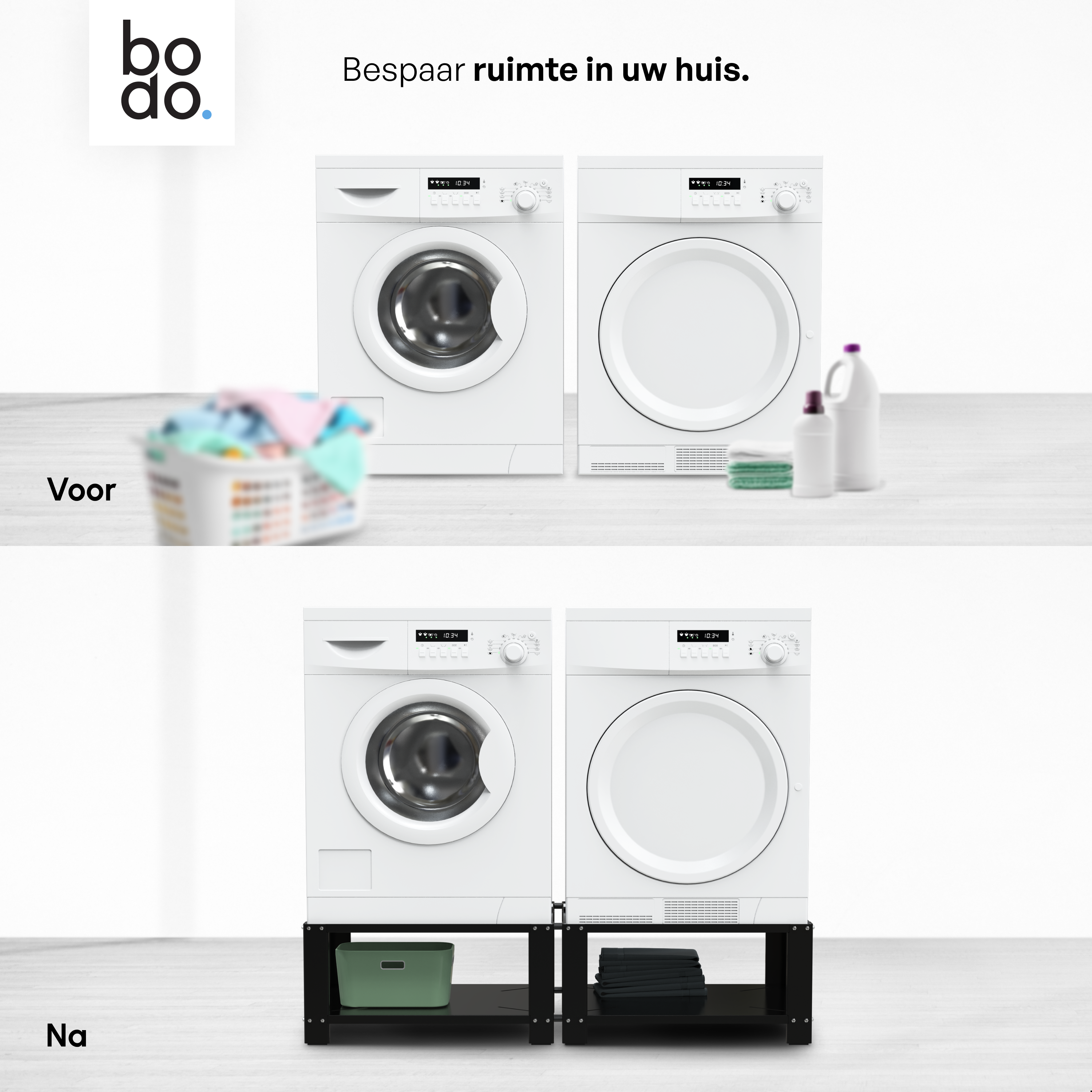 Wasmachine Verhoger - Dubbele Verhoger Met Legplank - Zwart