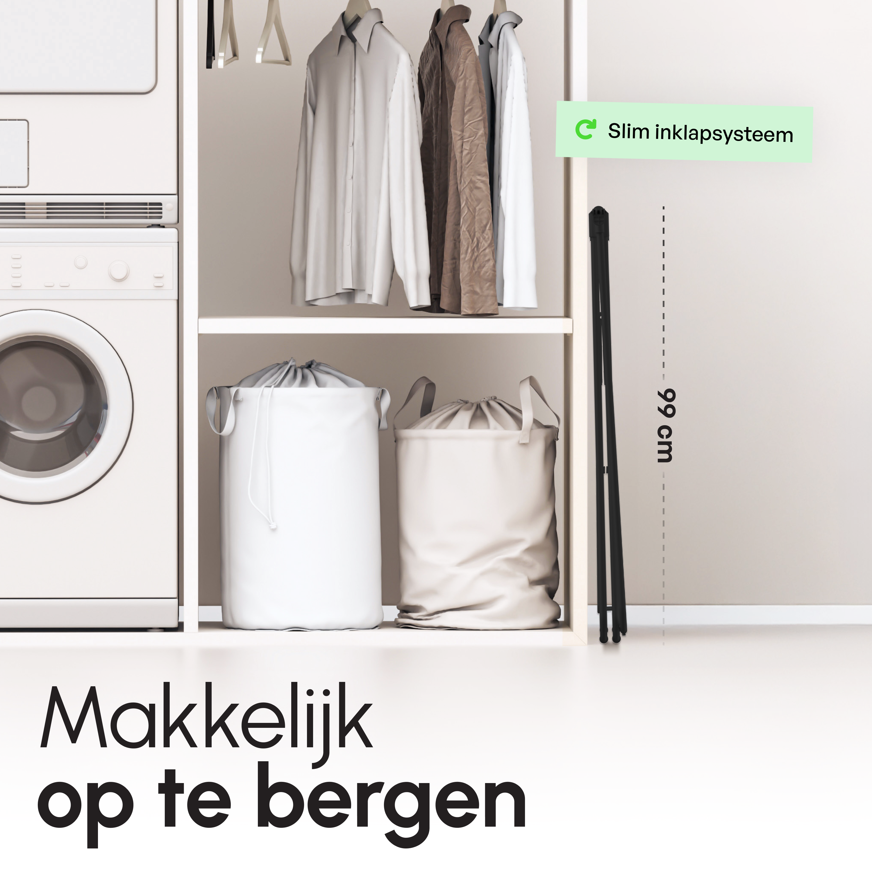 Wasrek - Droogrek Inklapbaar - 28 meter drooglengte - Zwart